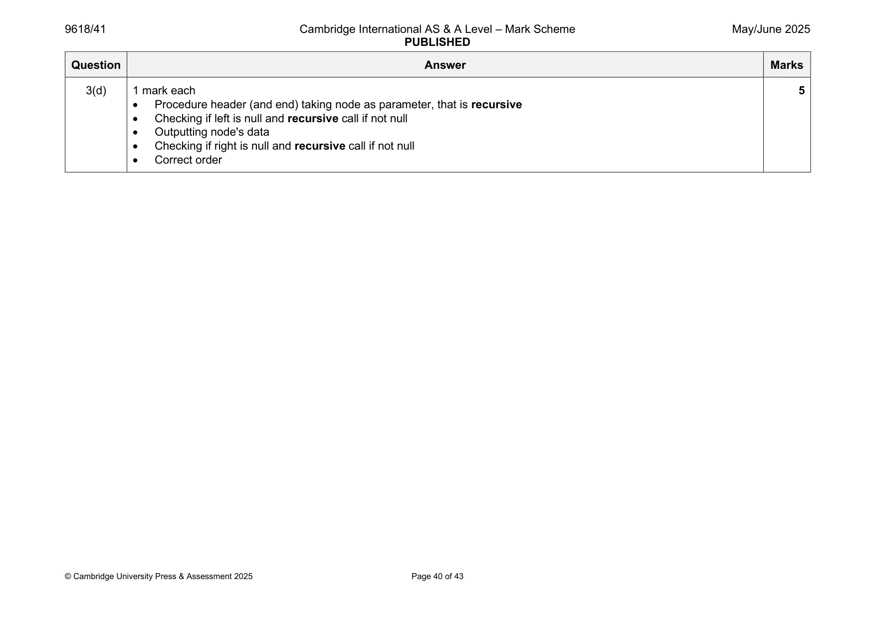 Mark scheme, page 40 of 43