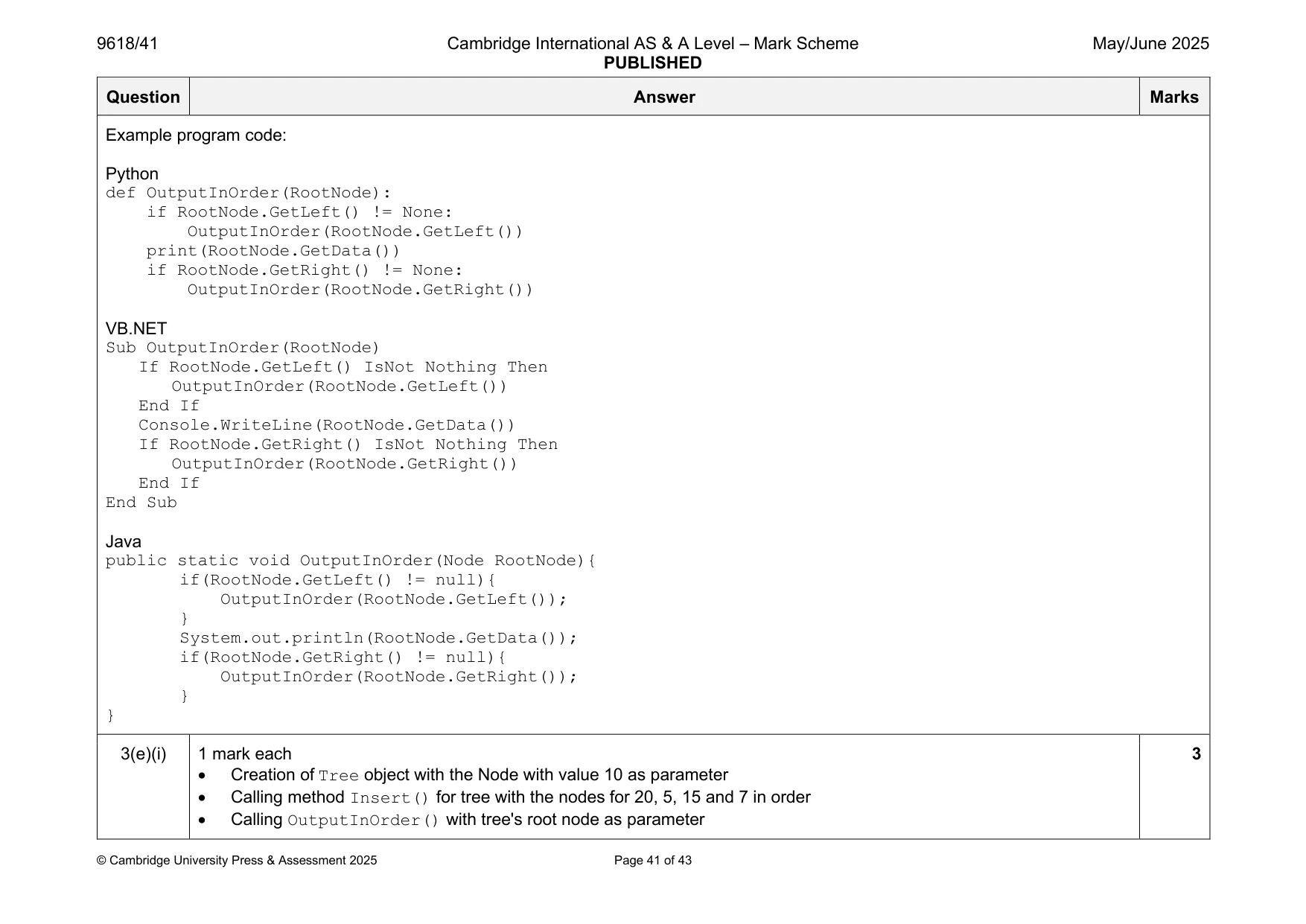 Mark scheme, page 41 of 43
