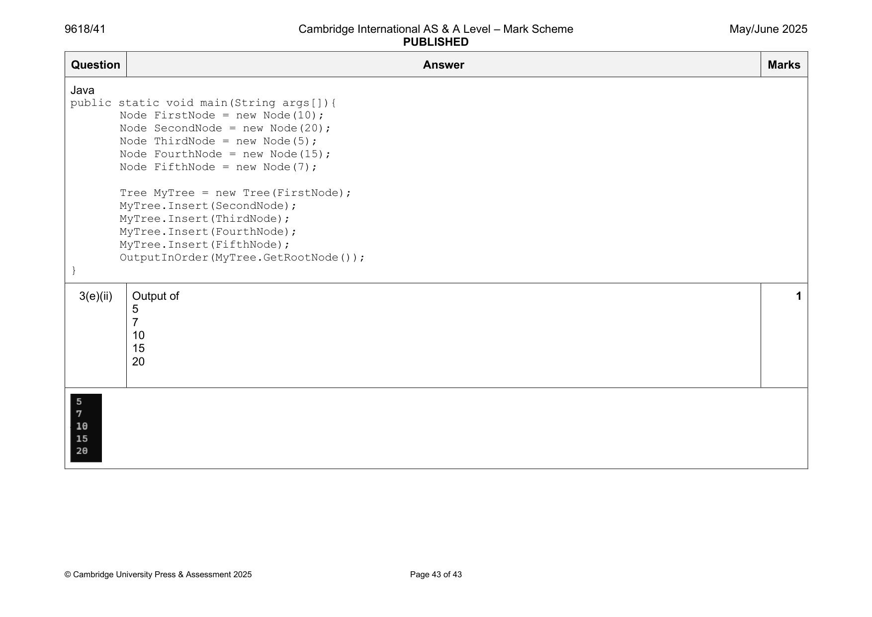 Mark scheme, page 43 of 43