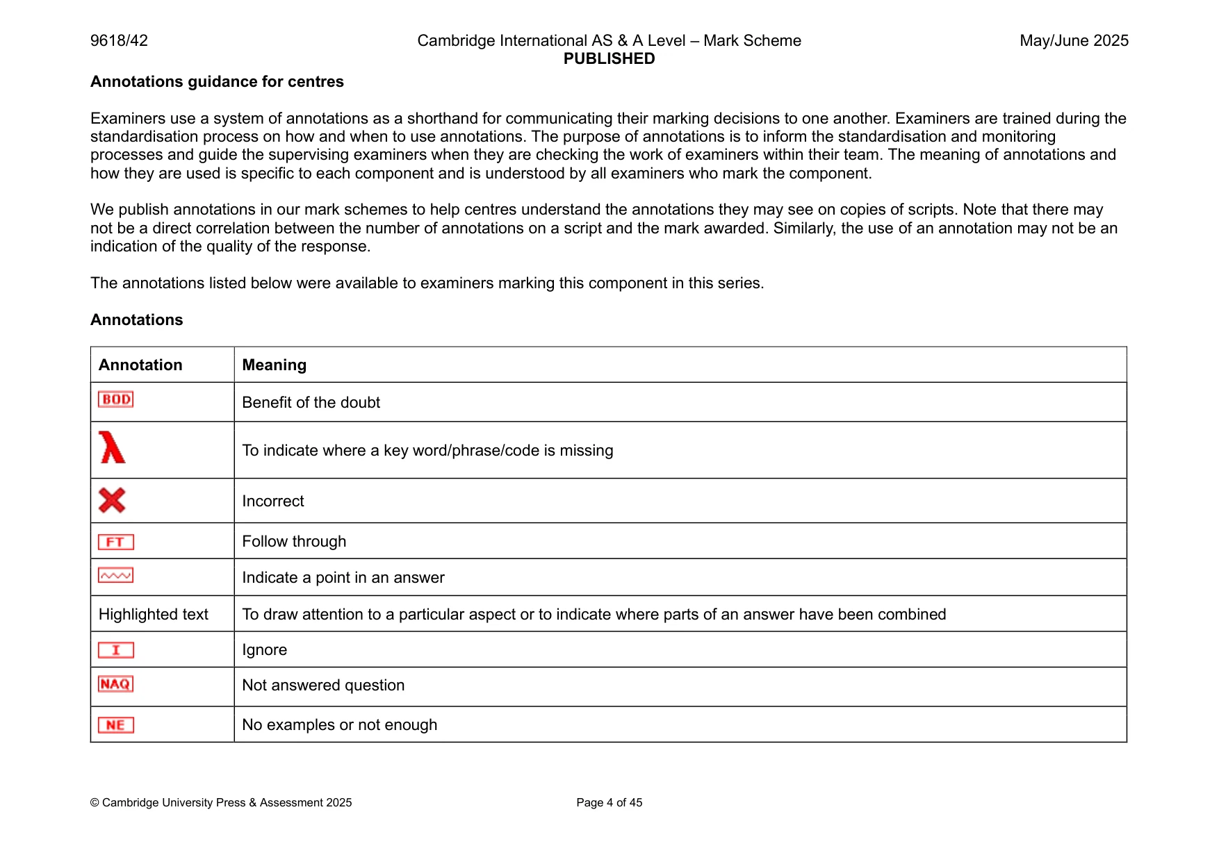 Mark scheme, page 4 of 45