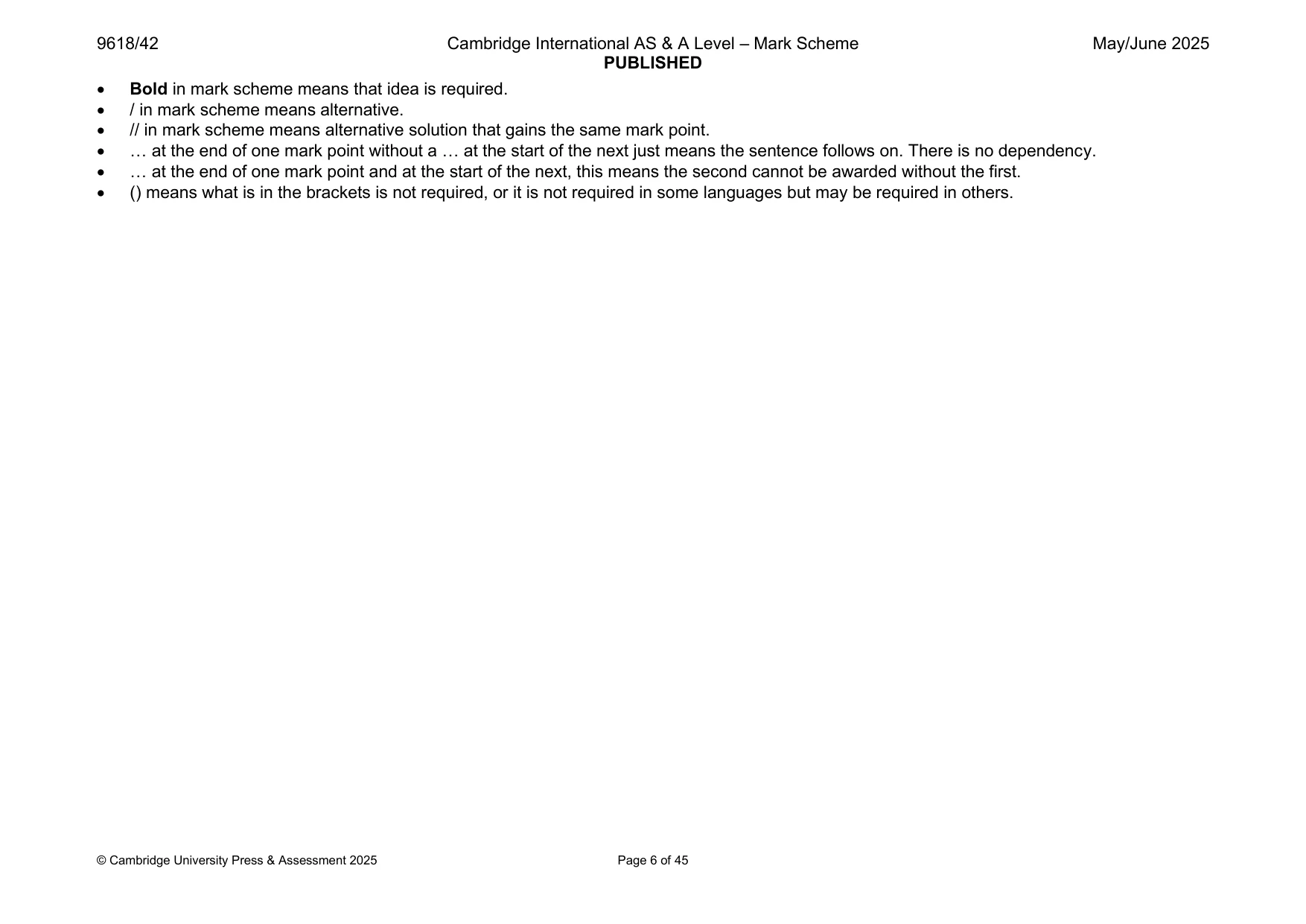 Mark scheme, page 6 of 45