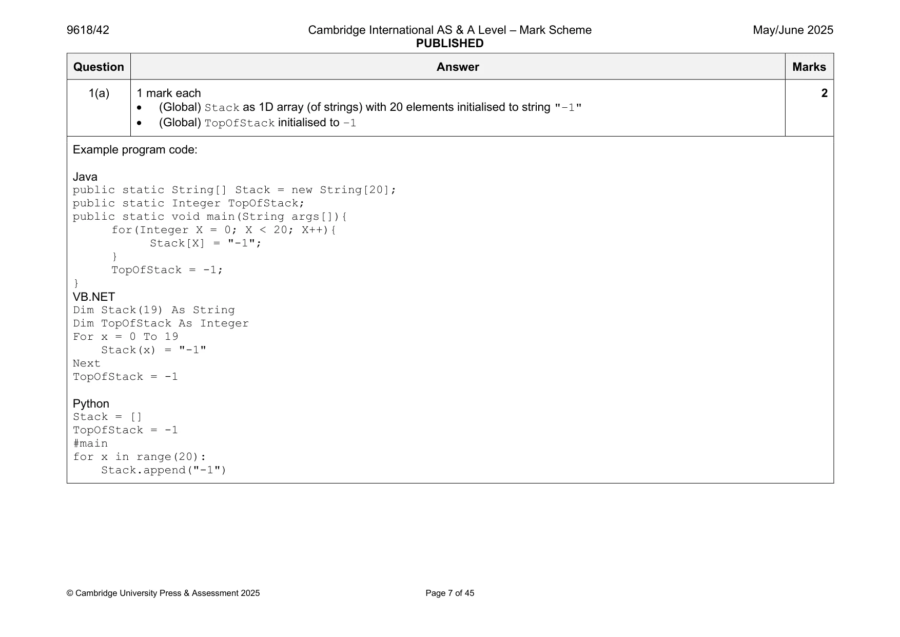 Mark scheme, page 7 of 45