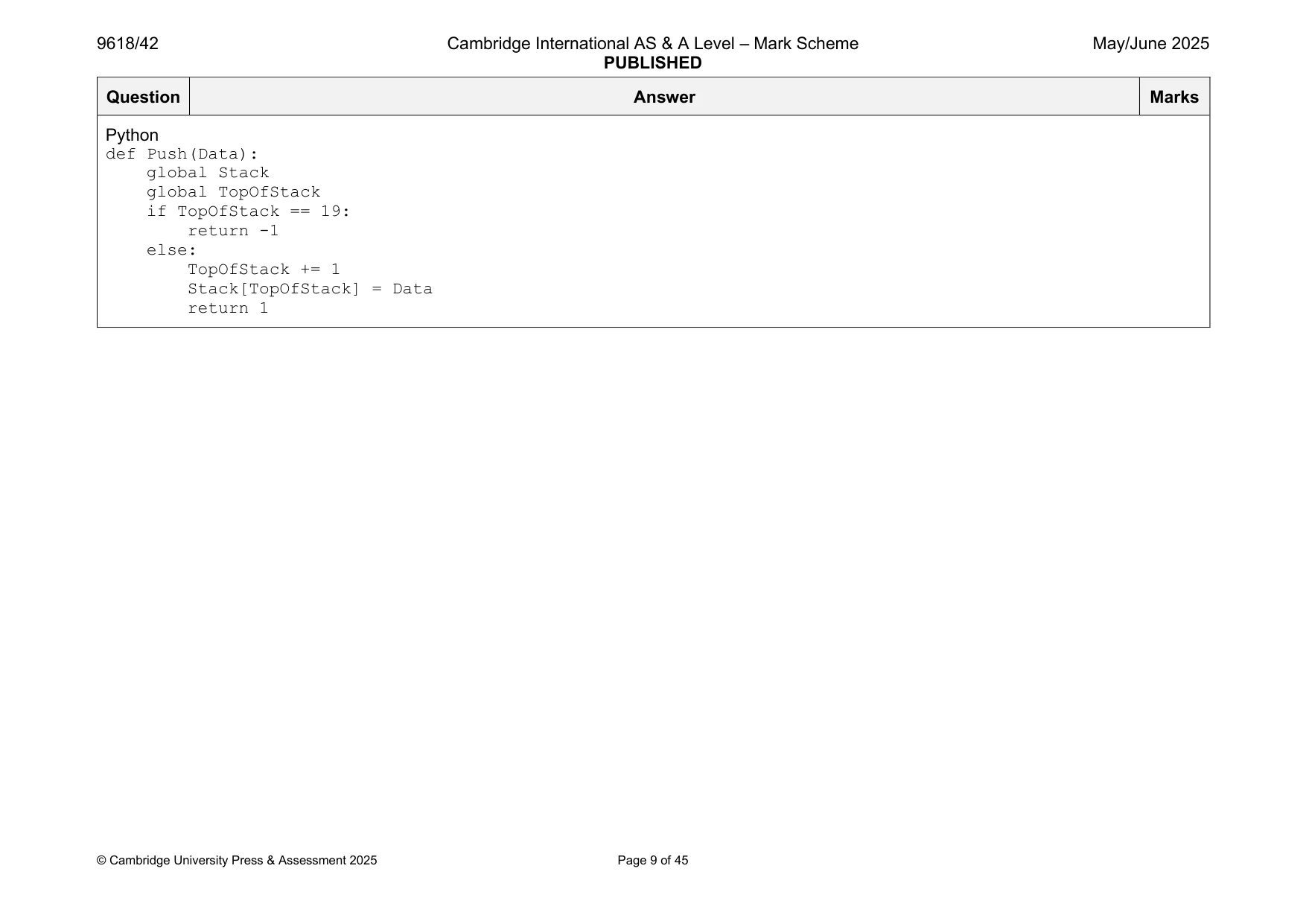 Mark scheme, page 9 of 45