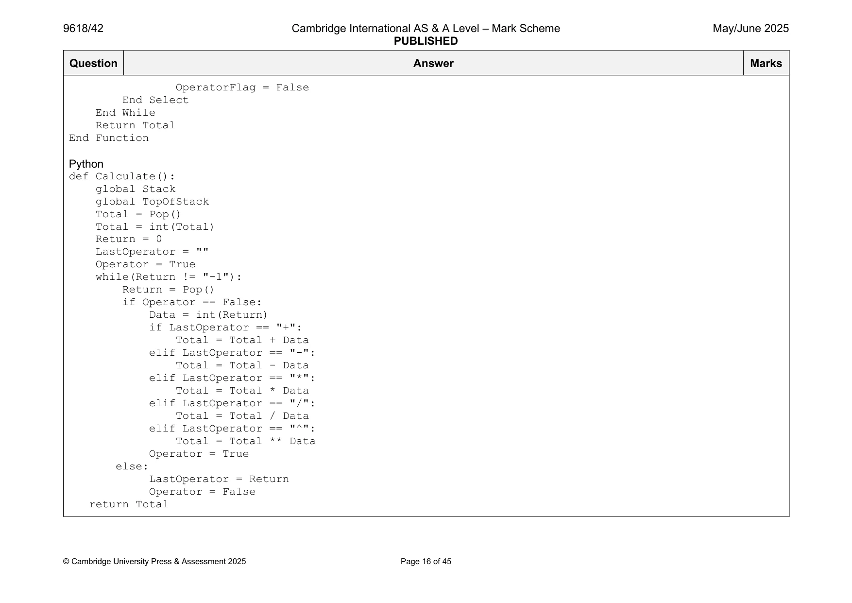 Mark scheme, page 16 of 45