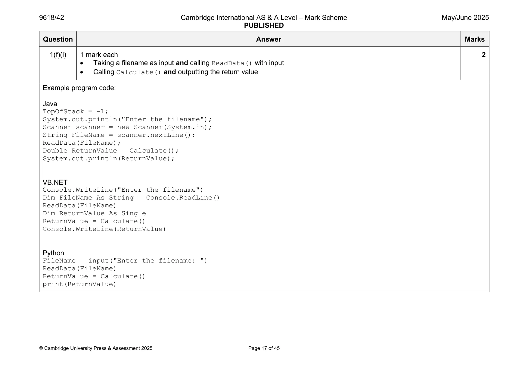 Mark scheme, page 17 of 45