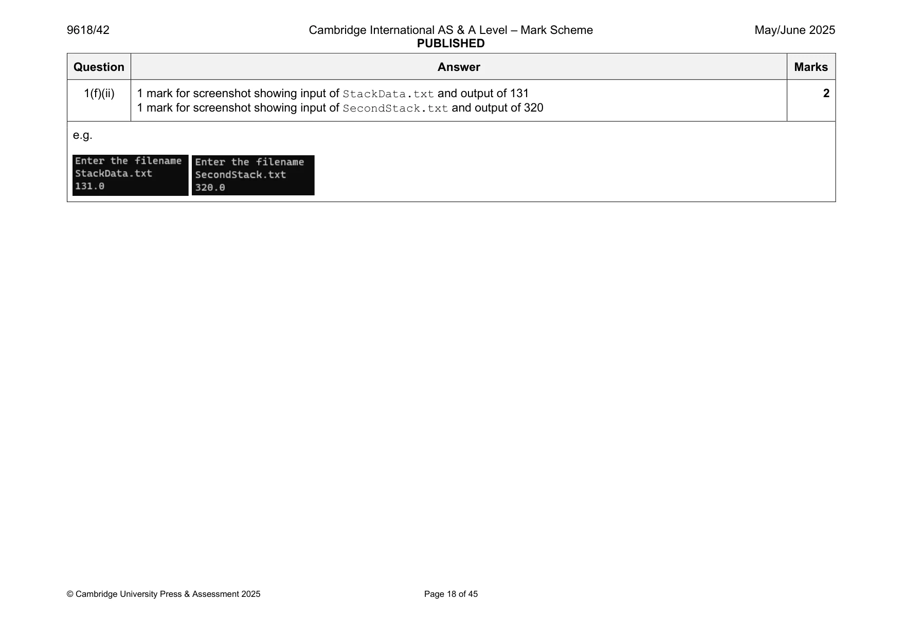 Mark scheme, page 18 of 45