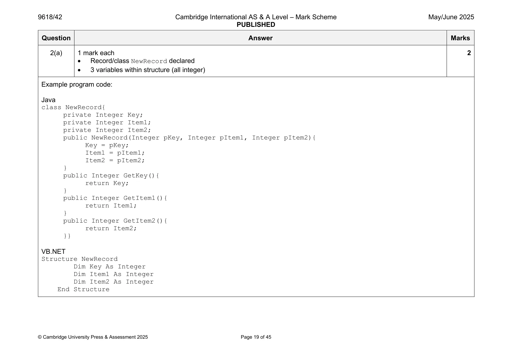 Mark scheme, page 19 of 45