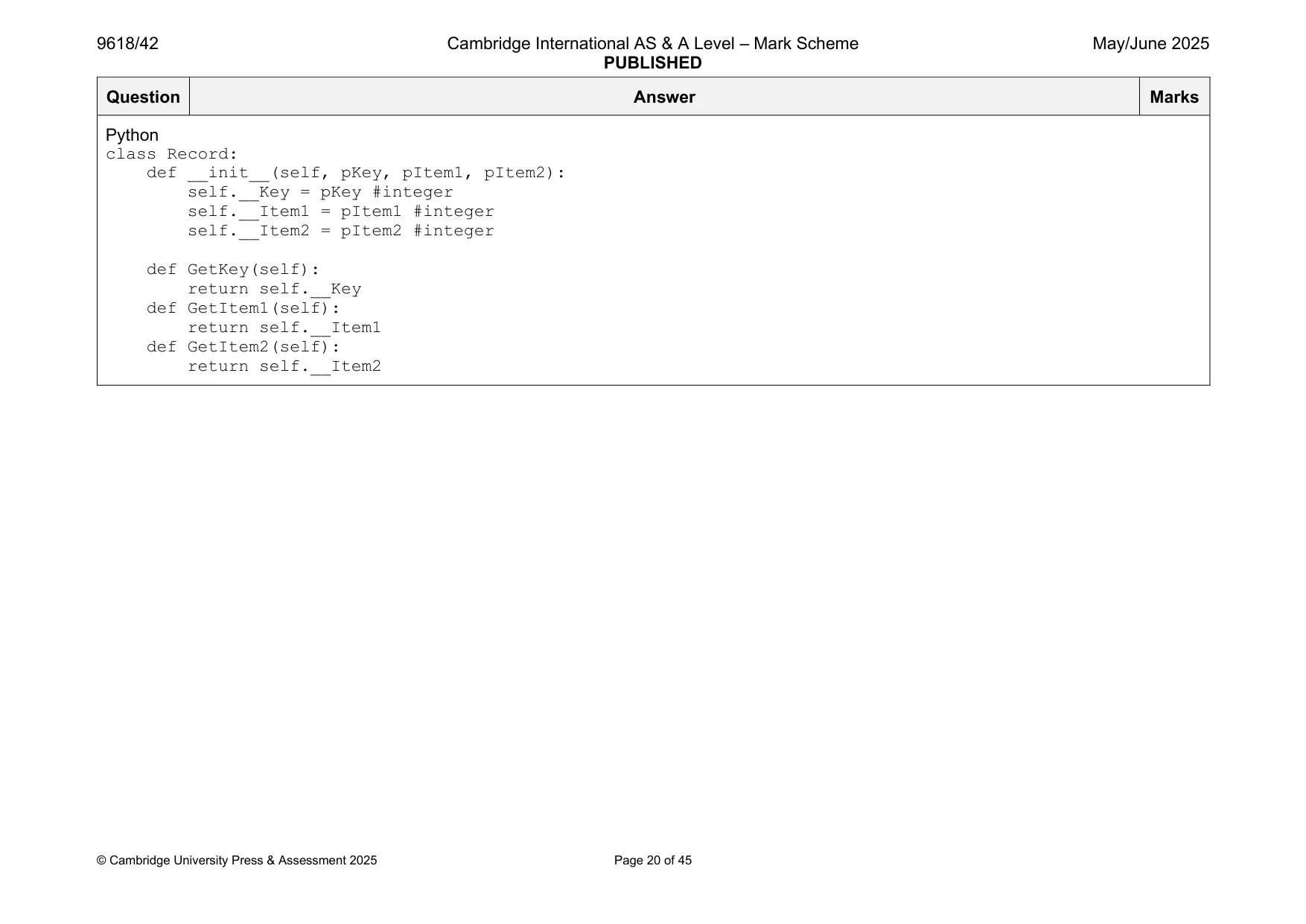 Mark scheme, page 20 of 45