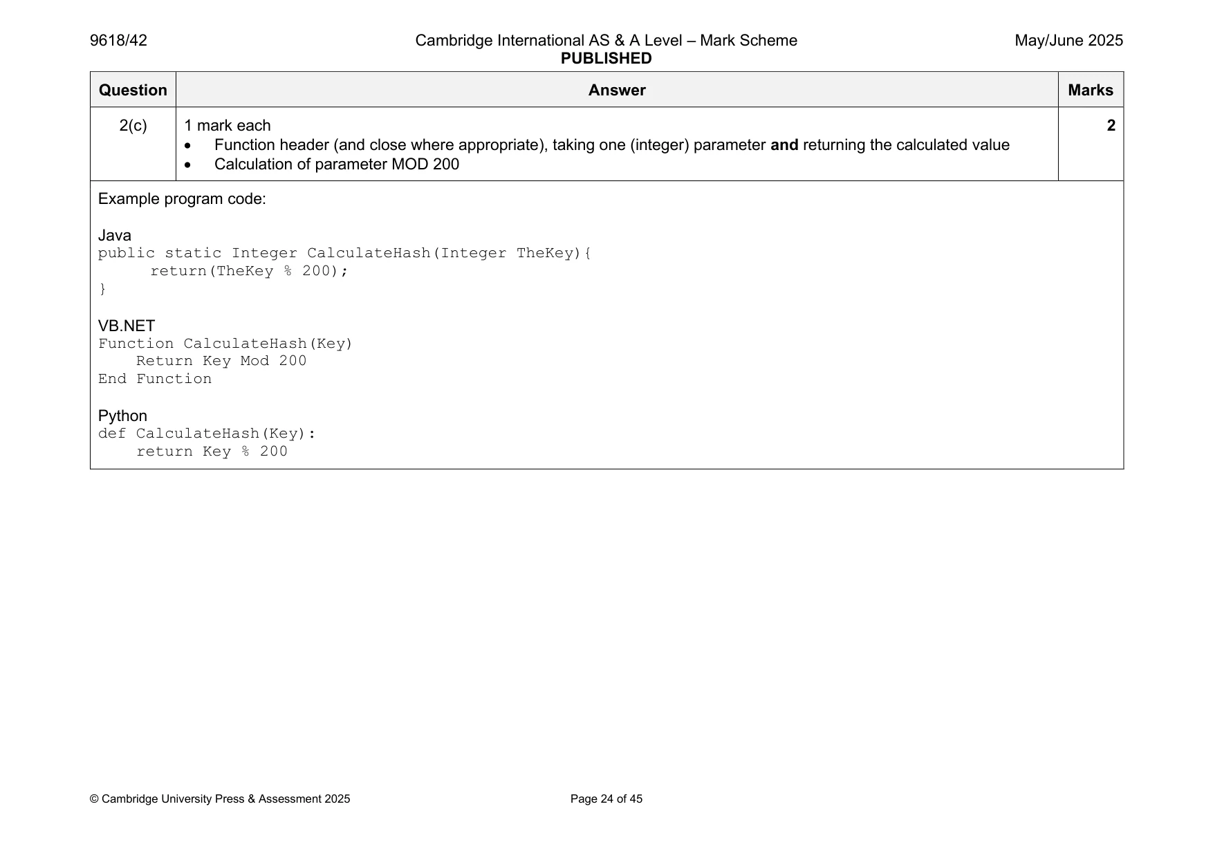 Mark scheme, page 24 of 45