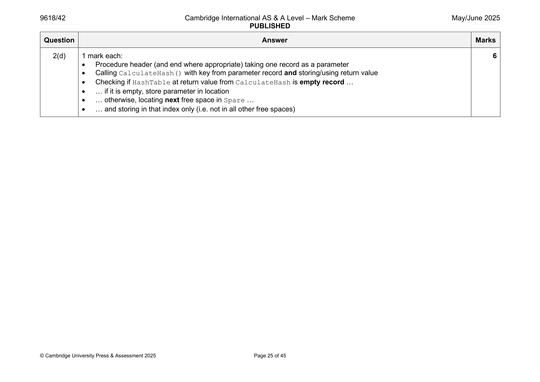 Mark scheme, page 25 of 45