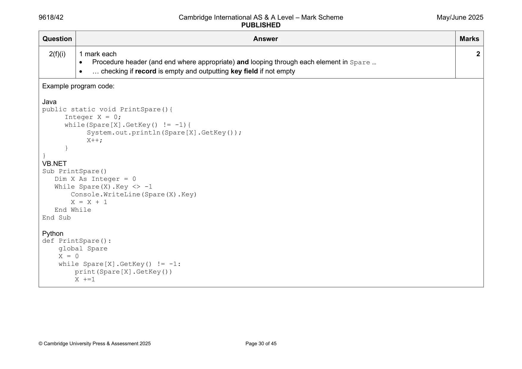 Mark scheme, page 30 of 45