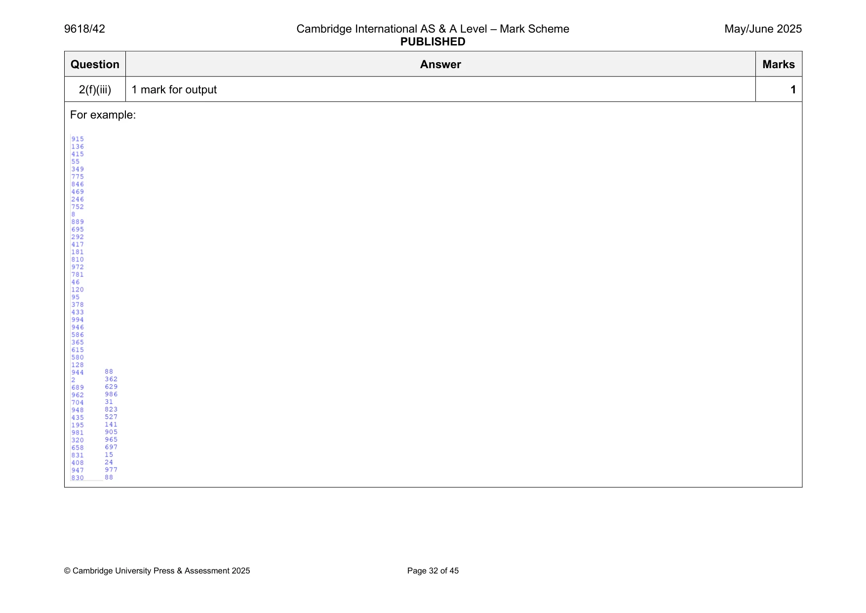Mark scheme, page 32 of 45
