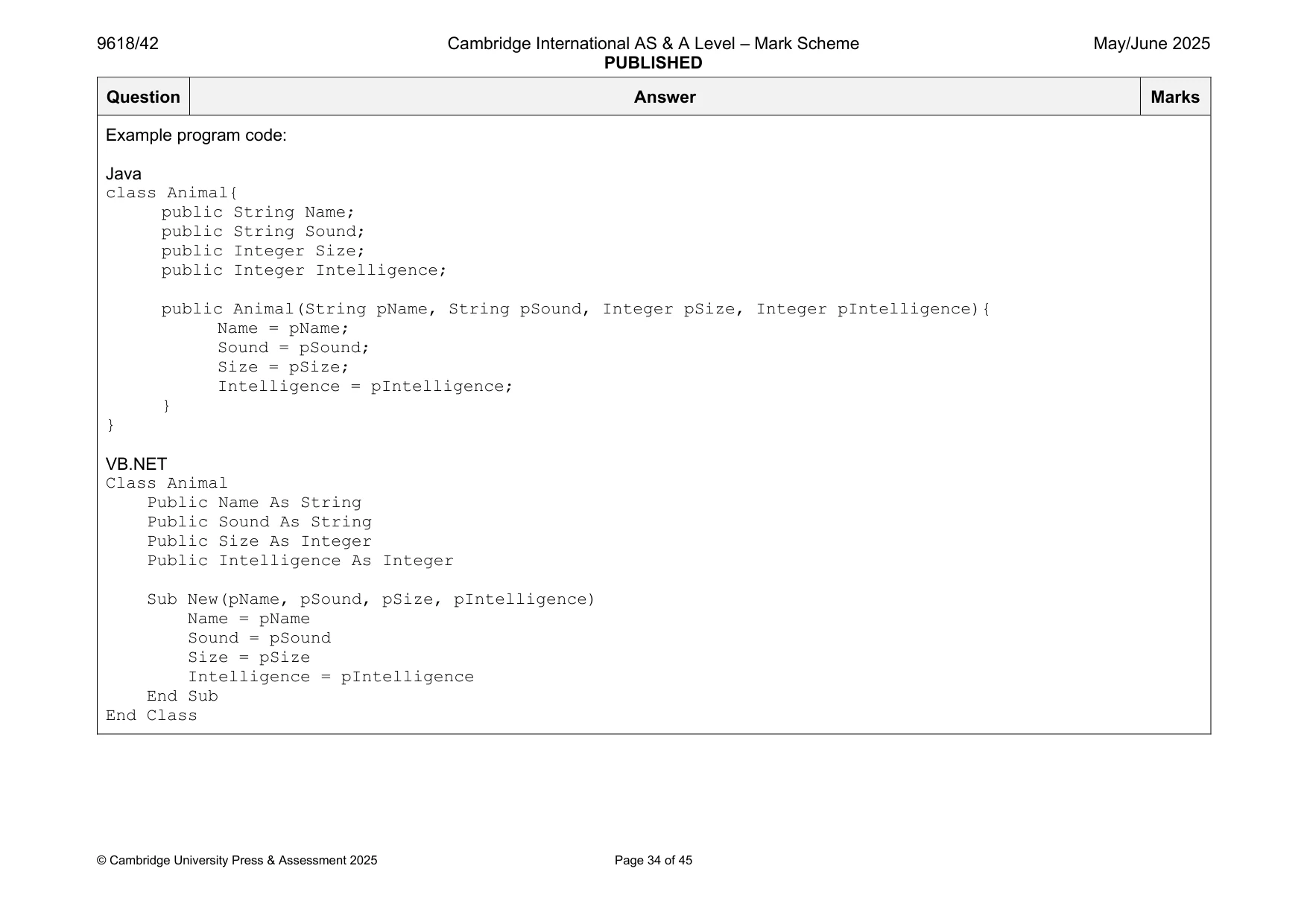 Mark scheme, page 34 of 45