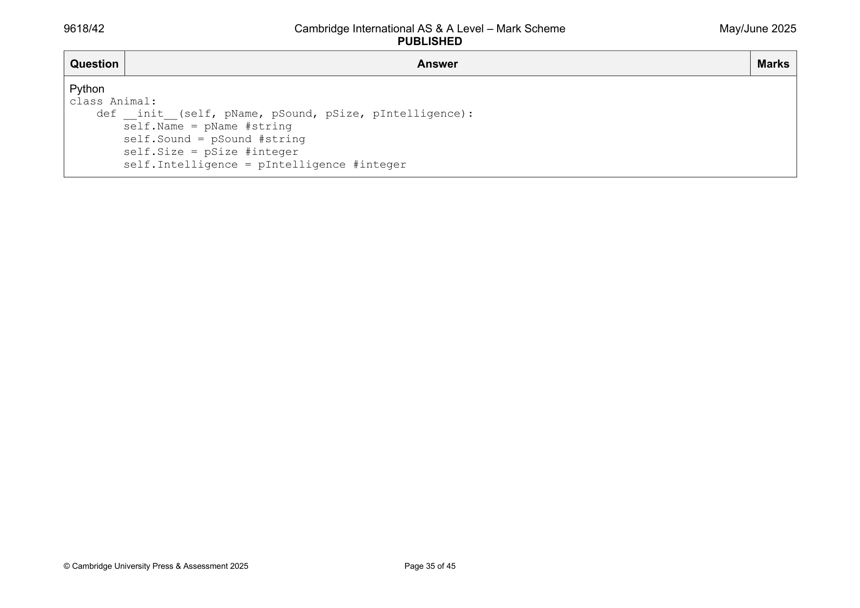 Mark scheme, page 35 of 45
