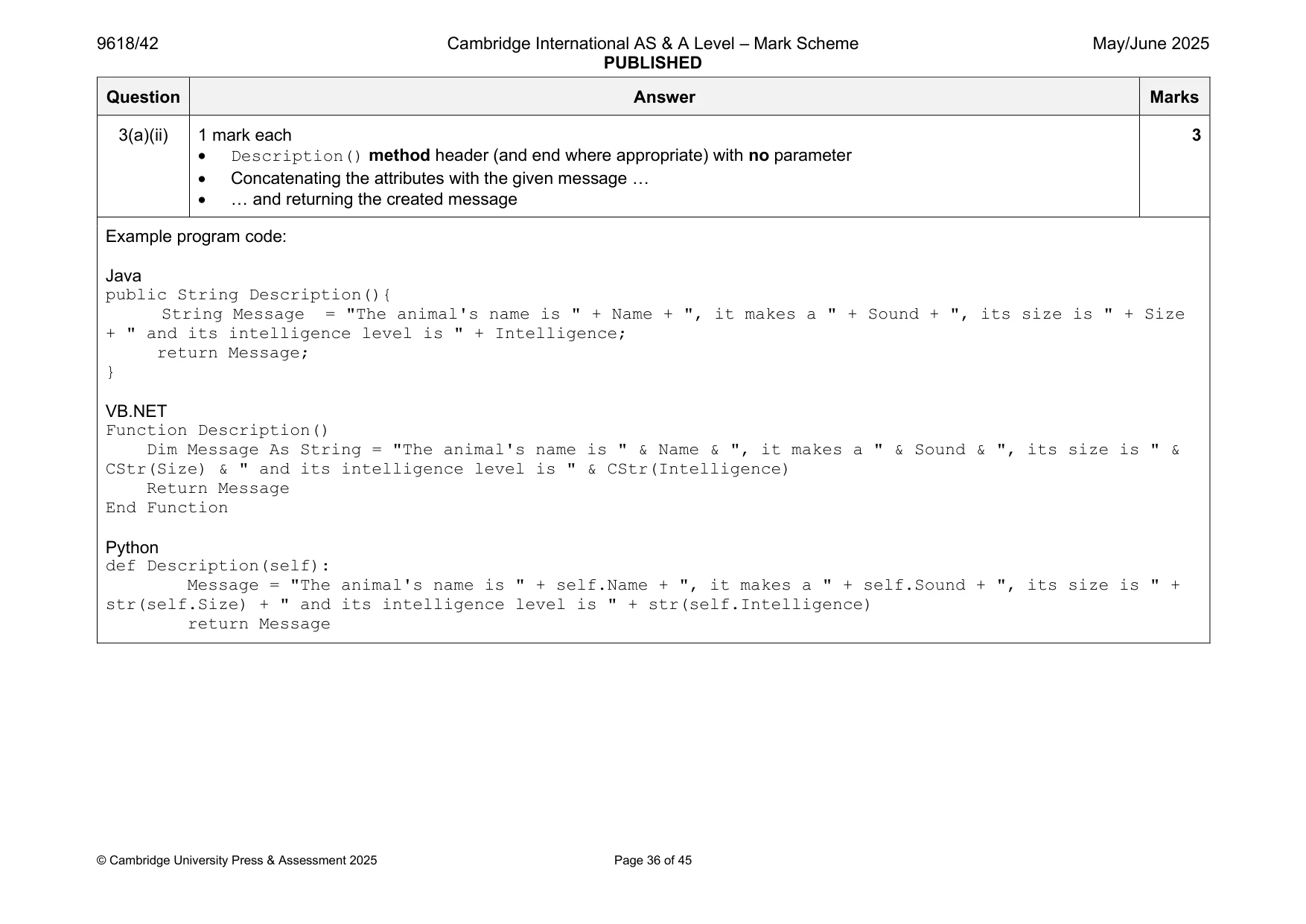 Mark scheme, page 36 of 45