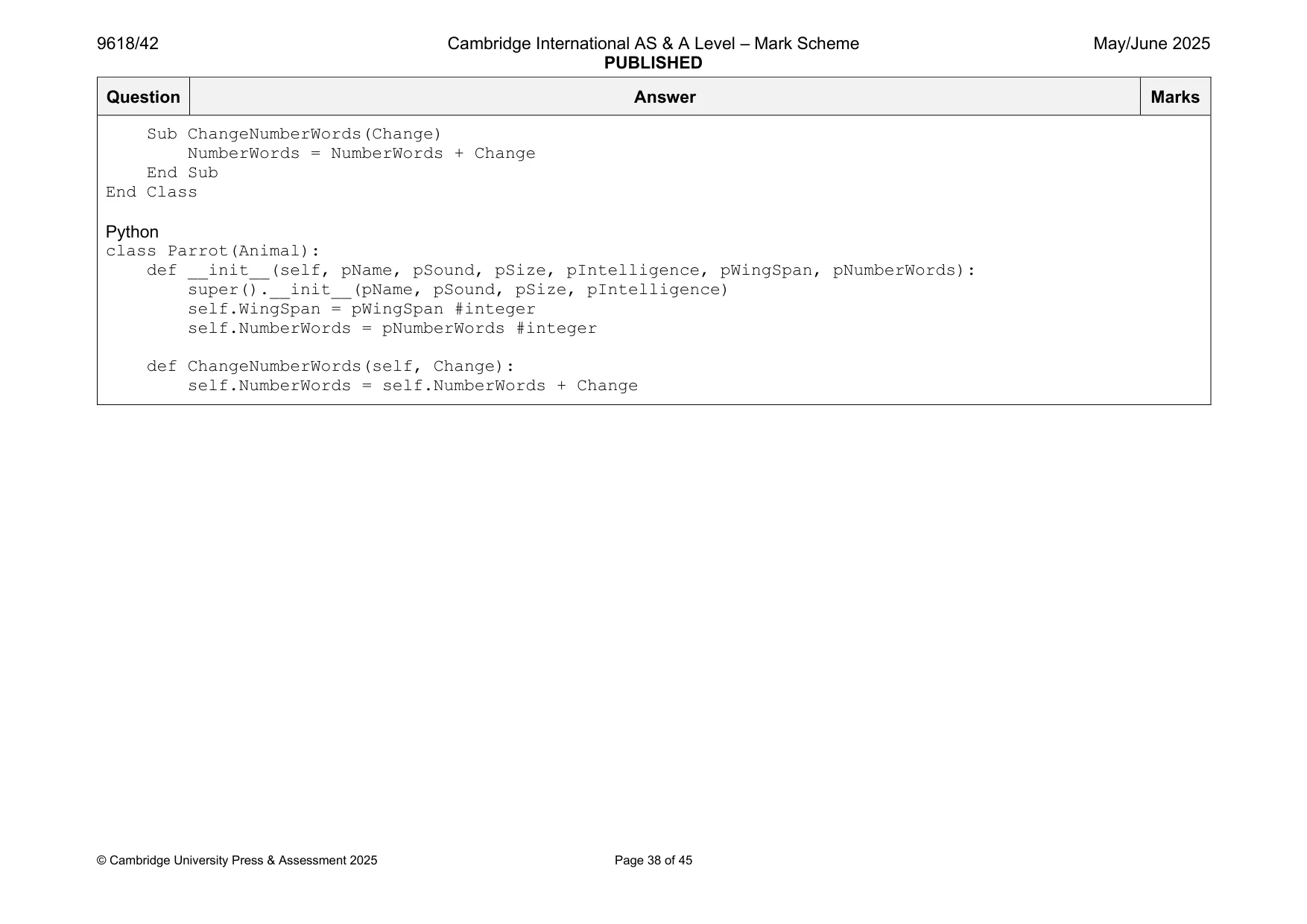Mark scheme, page 38 of 45