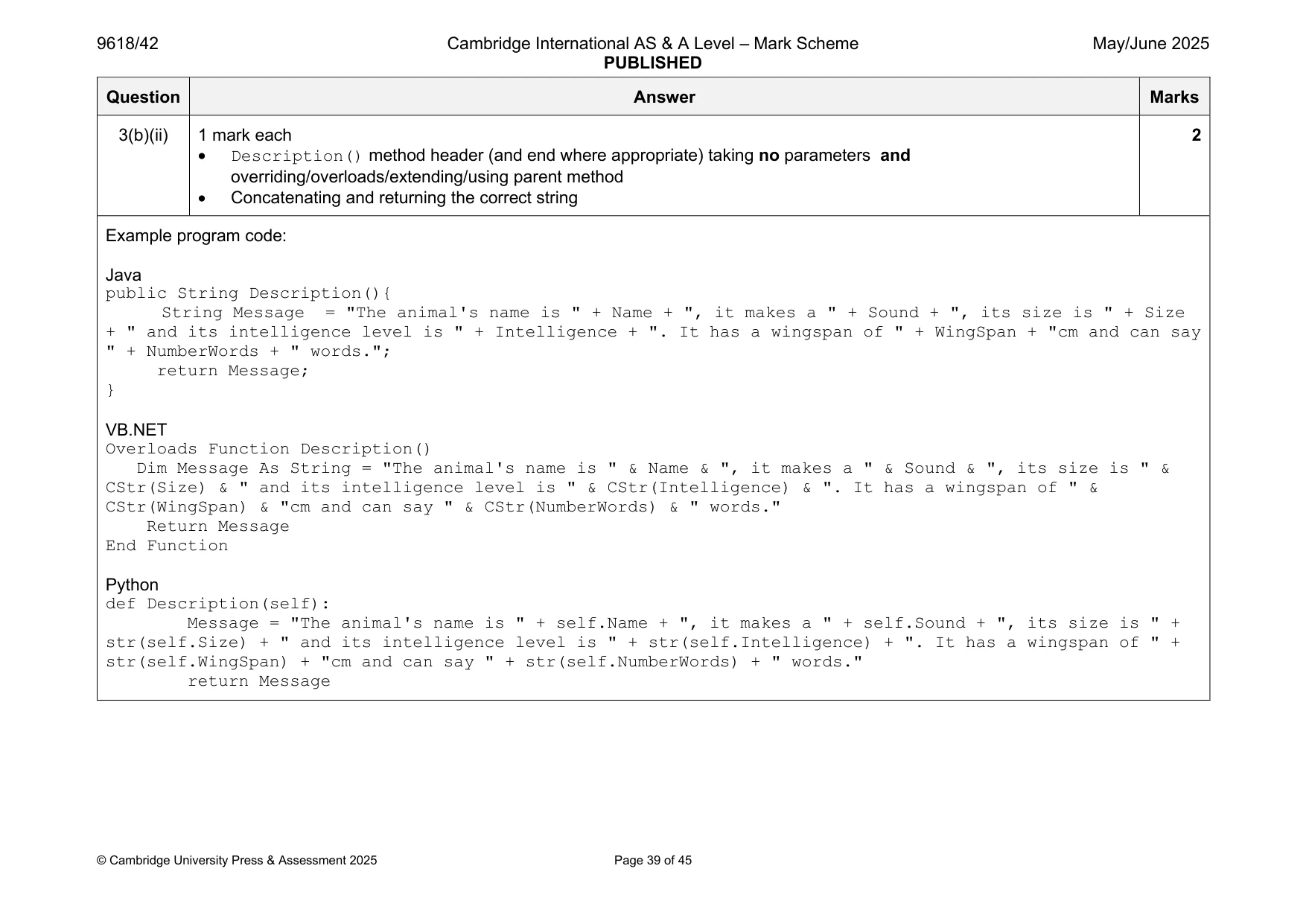 Mark scheme, page 39 of 45
