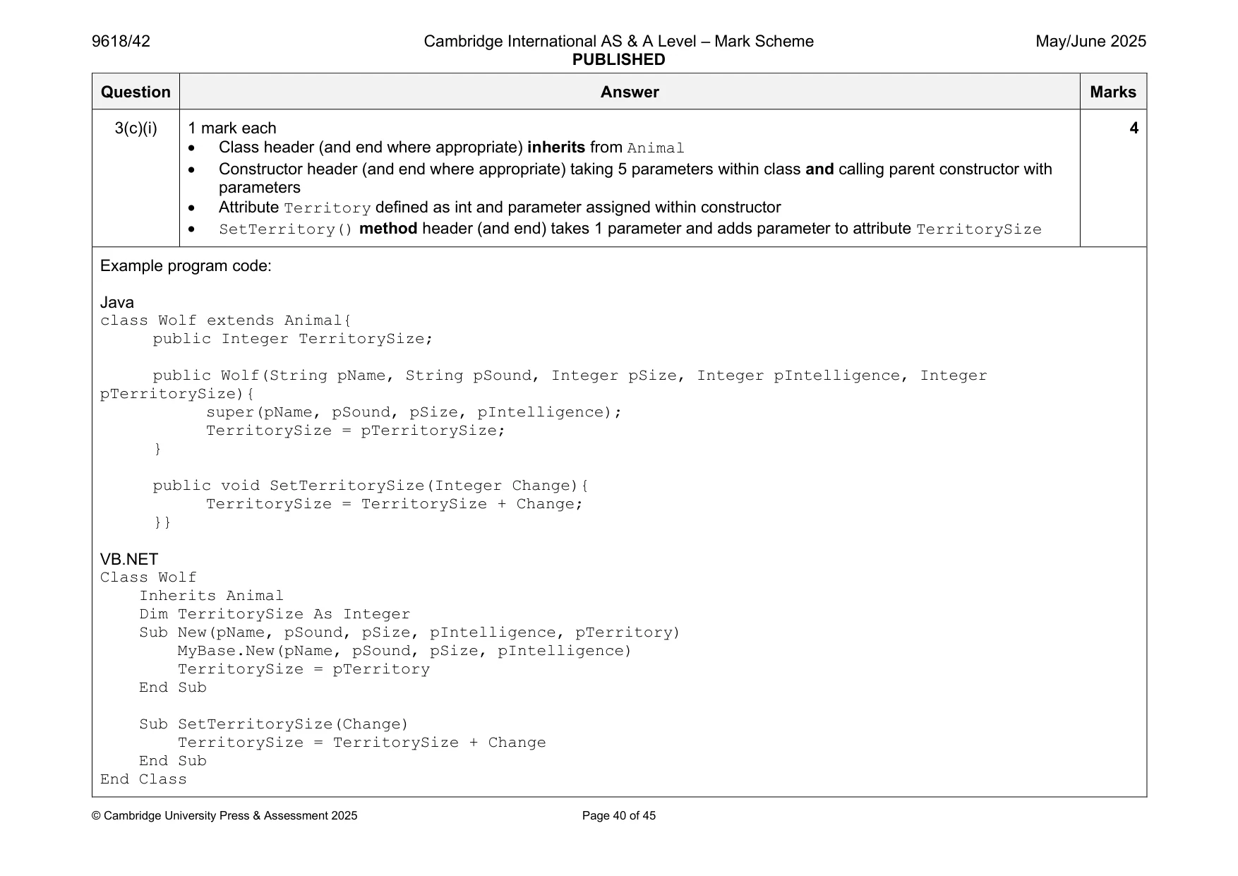 Mark scheme, page 40 of 45