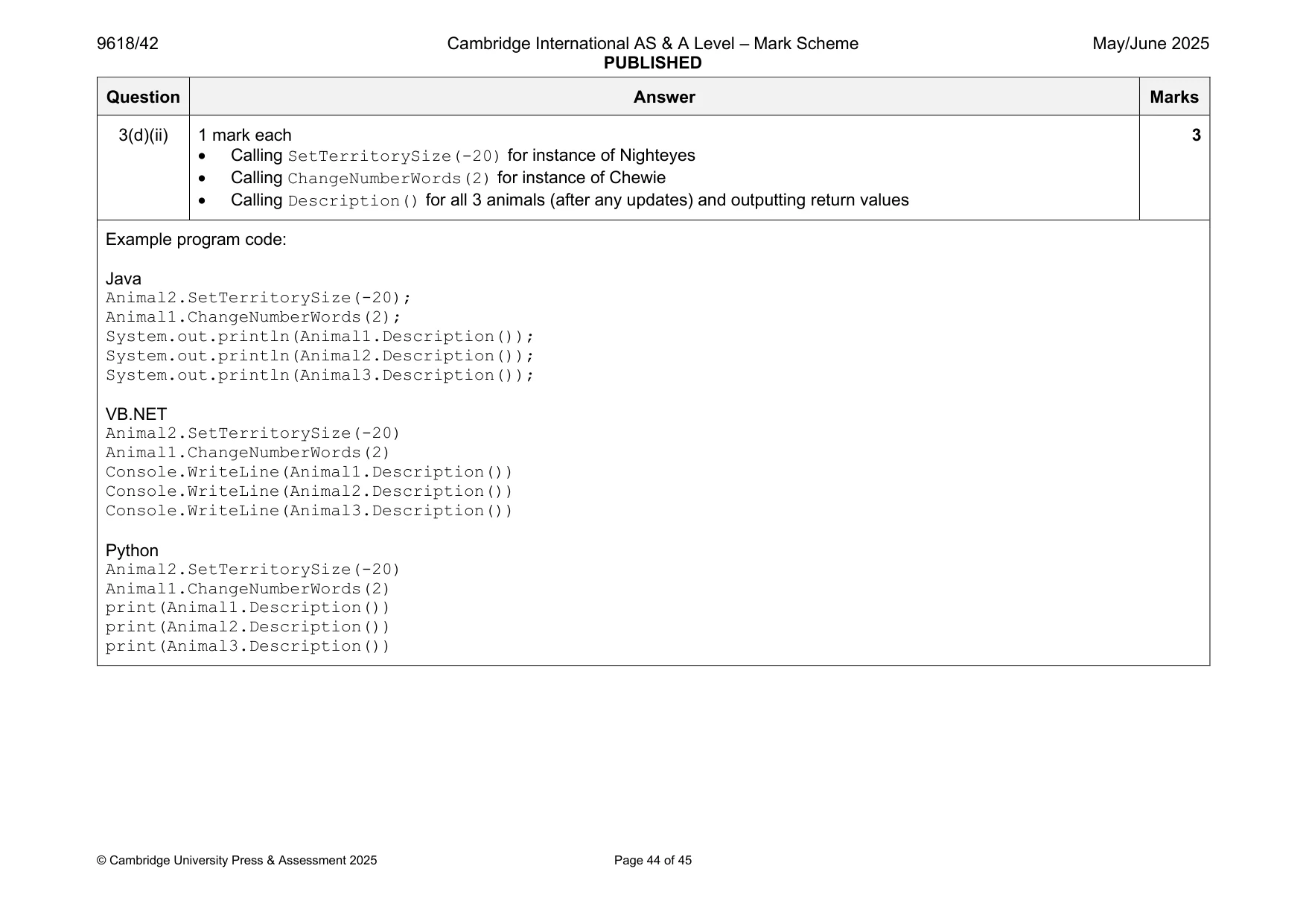 Mark scheme, page 44 of 45