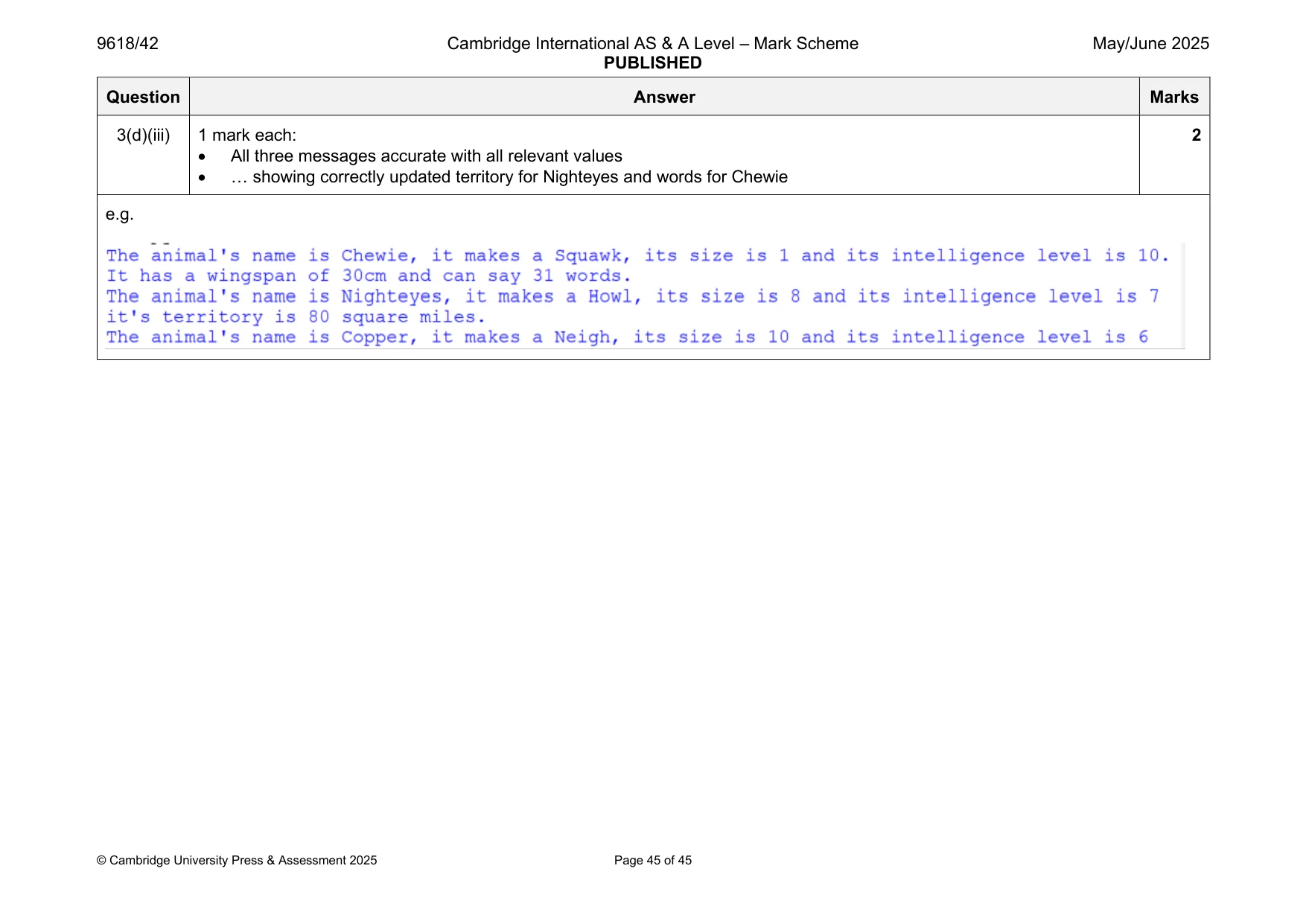 Mark scheme, page 45 of 45