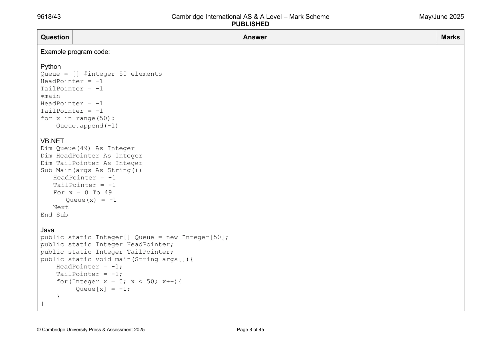 Mark scheme, page 8 of 45