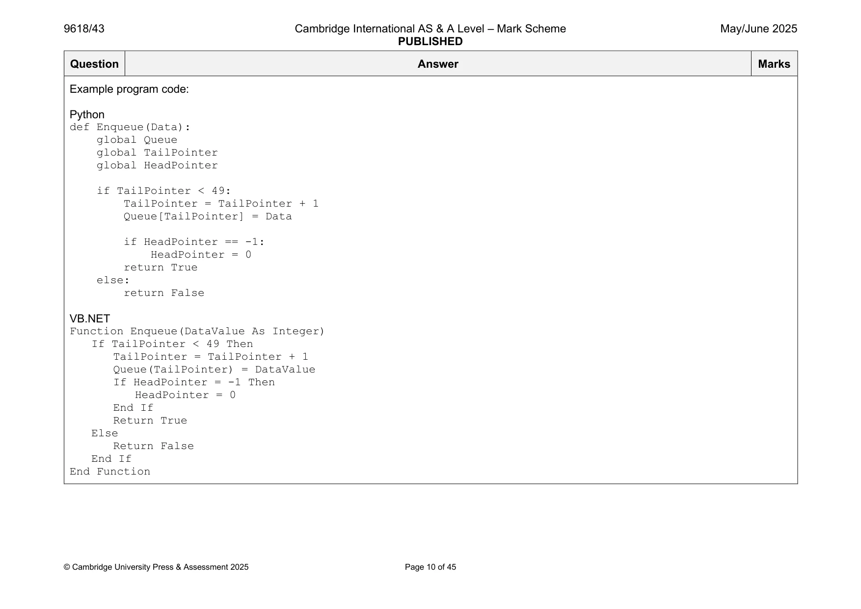 Mark scheme, page 10 of 45