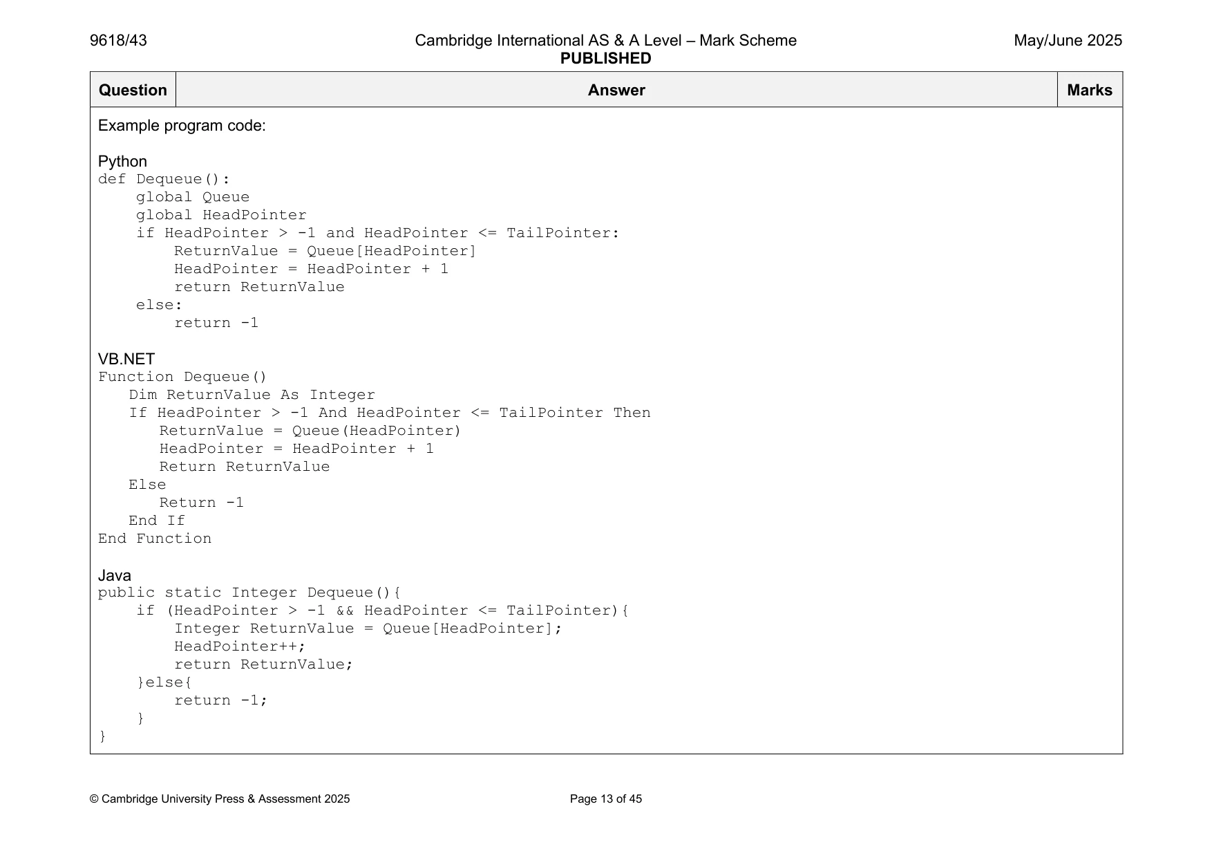 Mark scheme, page 13 of 45