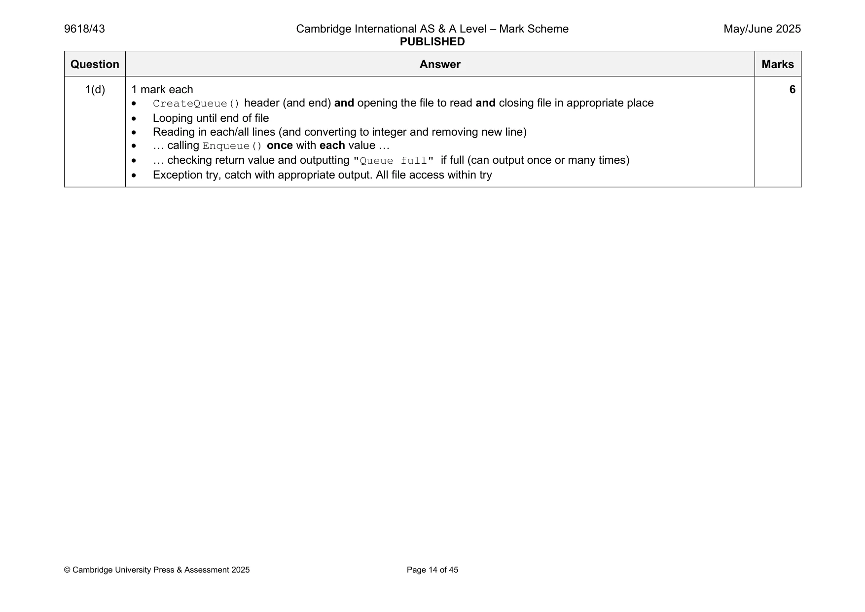 Mark scheme, page 14 of 45