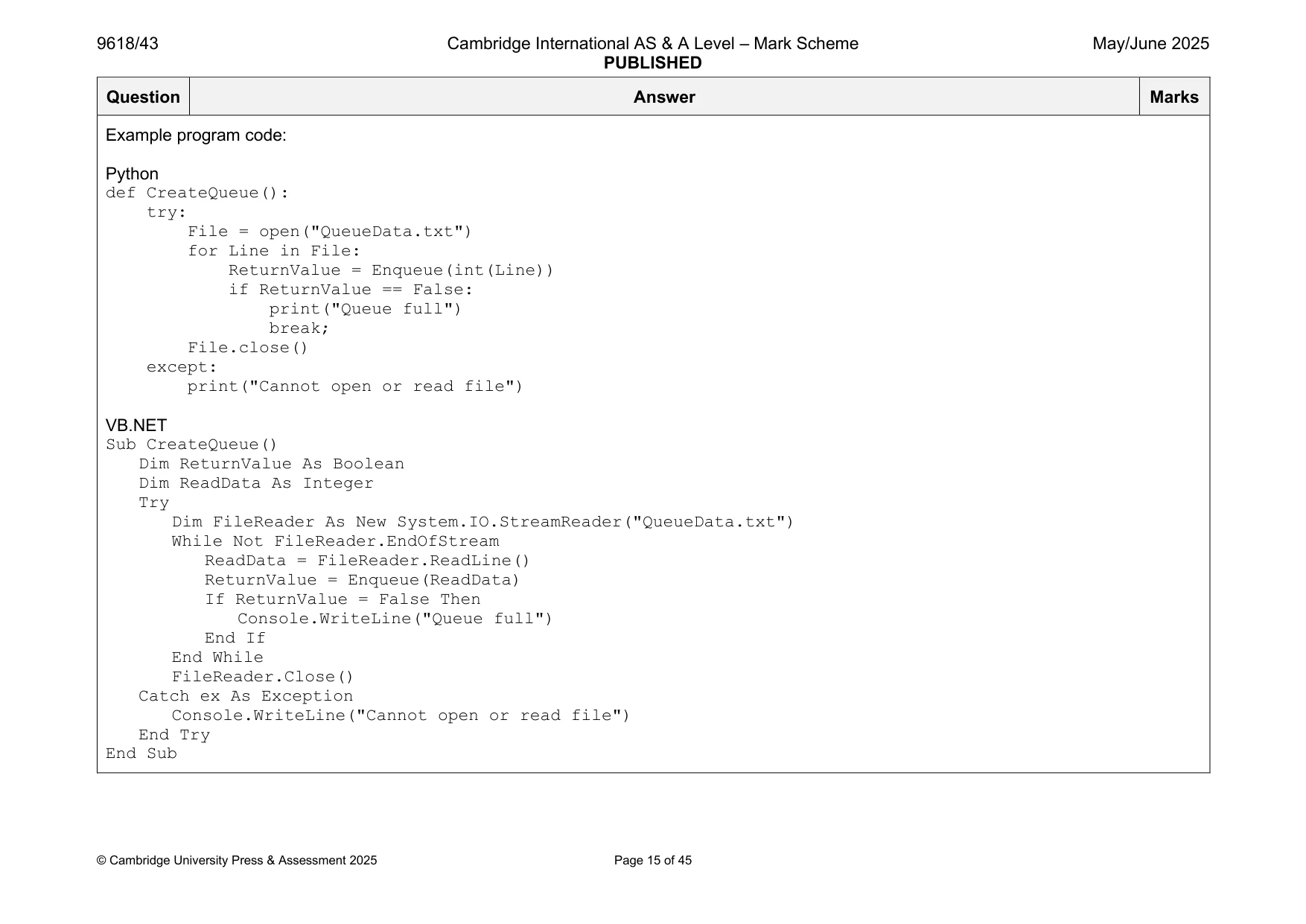 Mark scheme, page 15 of 45