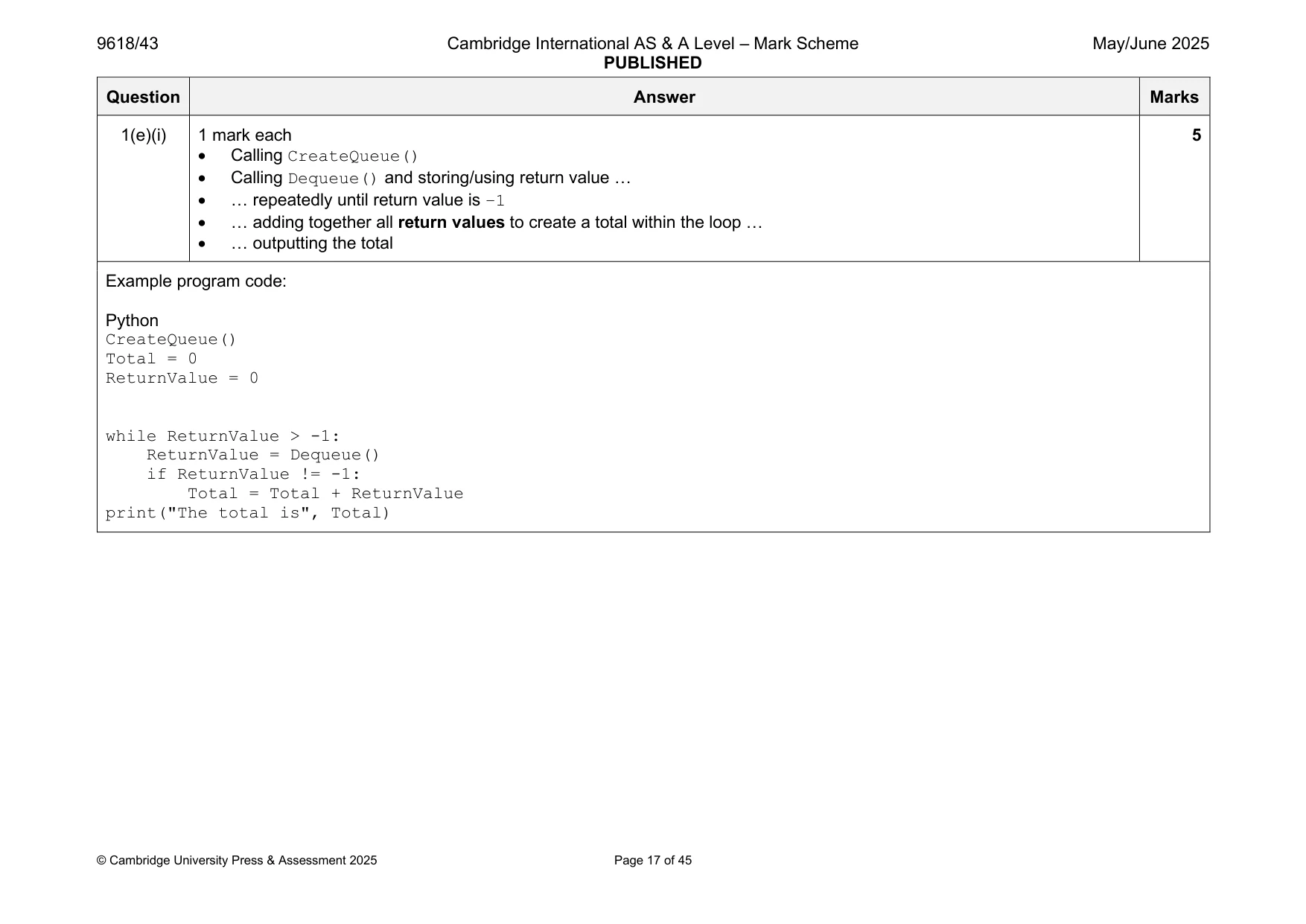 Mark scheme, page 17 of 45