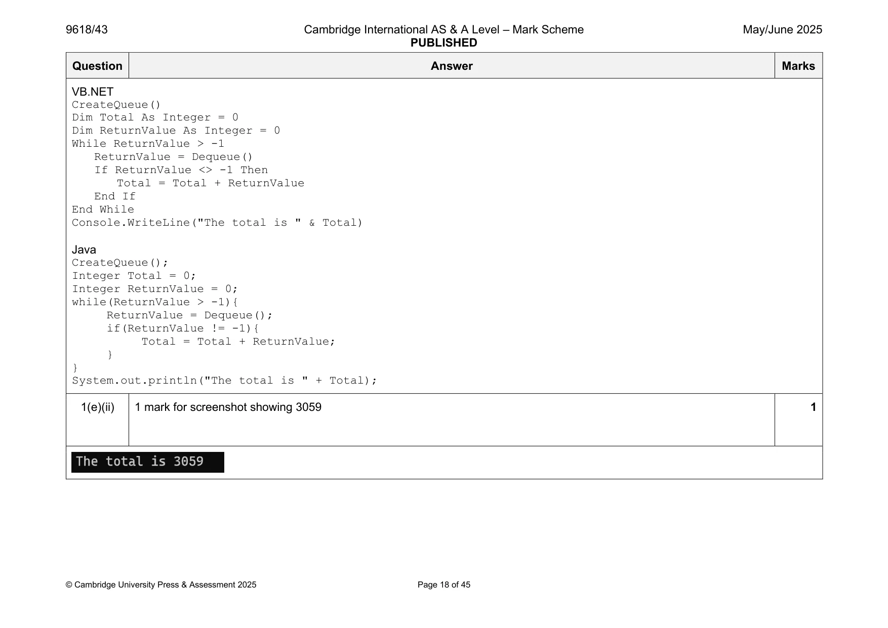 Mark scheme, page 18 of 45