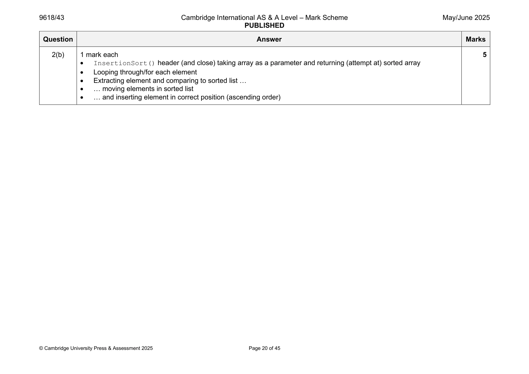 Mark scheme, page 20 of 45
