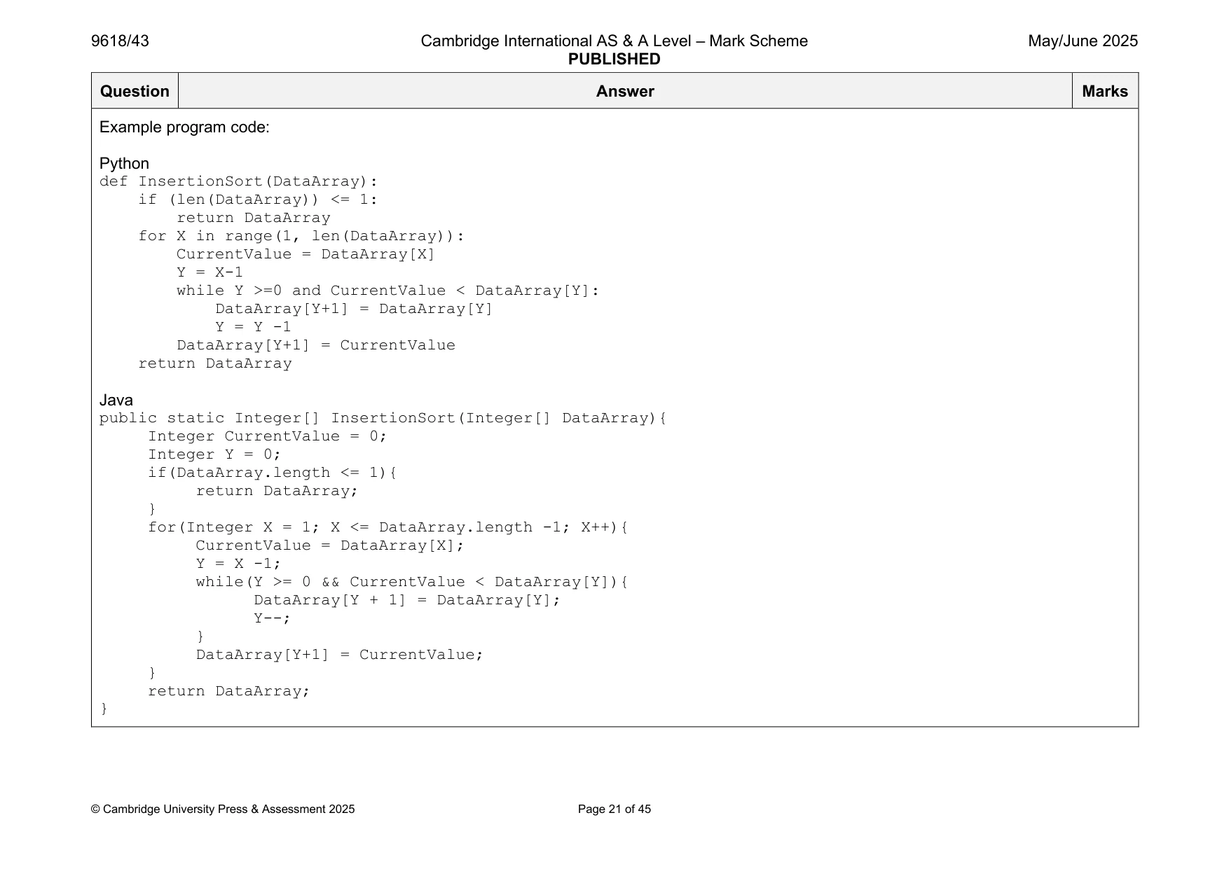 Mark scheme, page 21 of 45