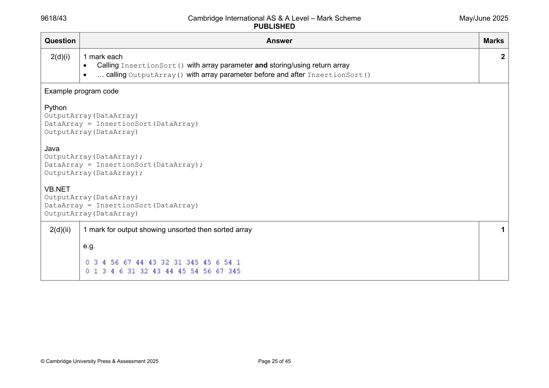 Mark scheme, page 25 of 45