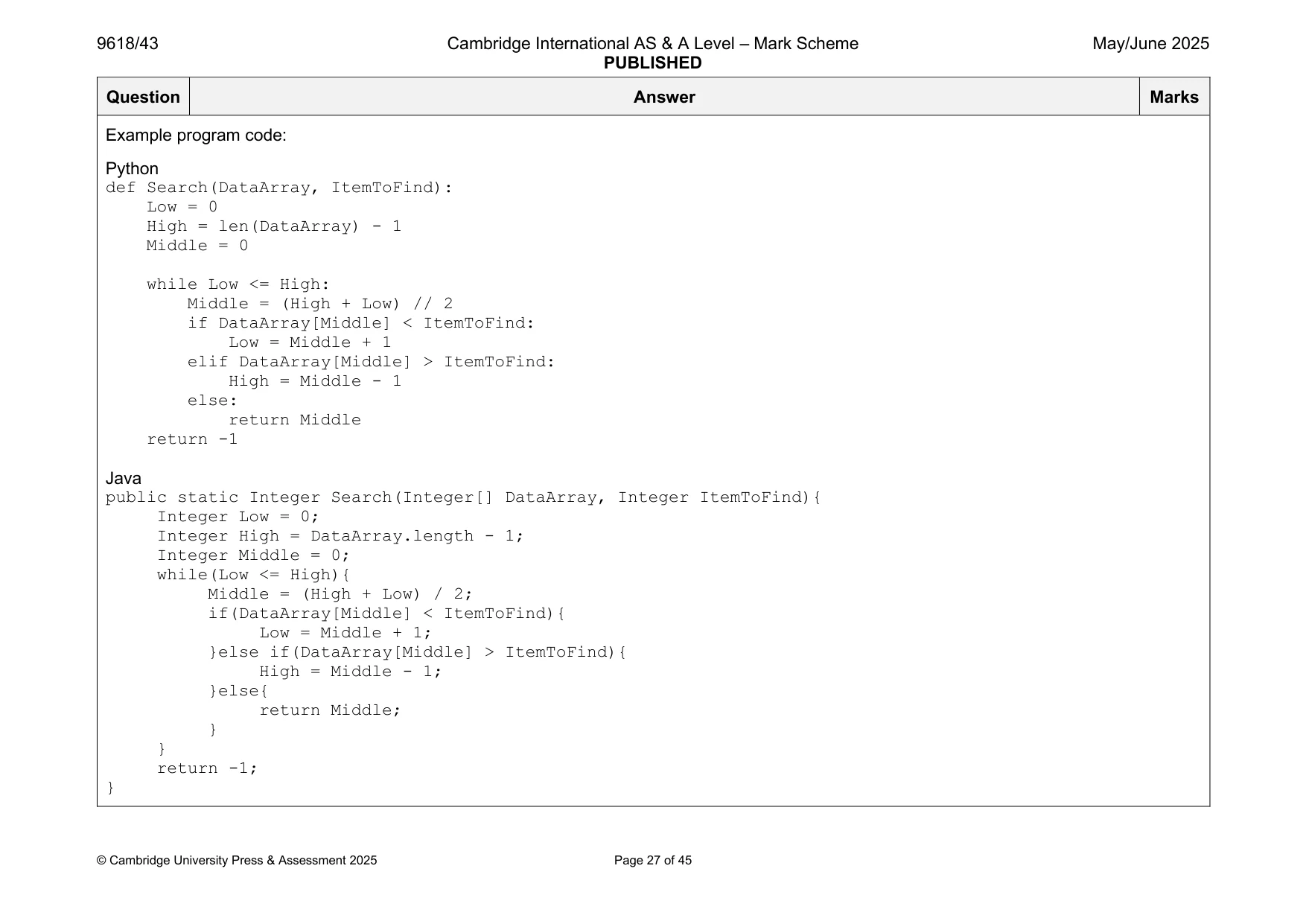 Mark scheme, page 27 of 45