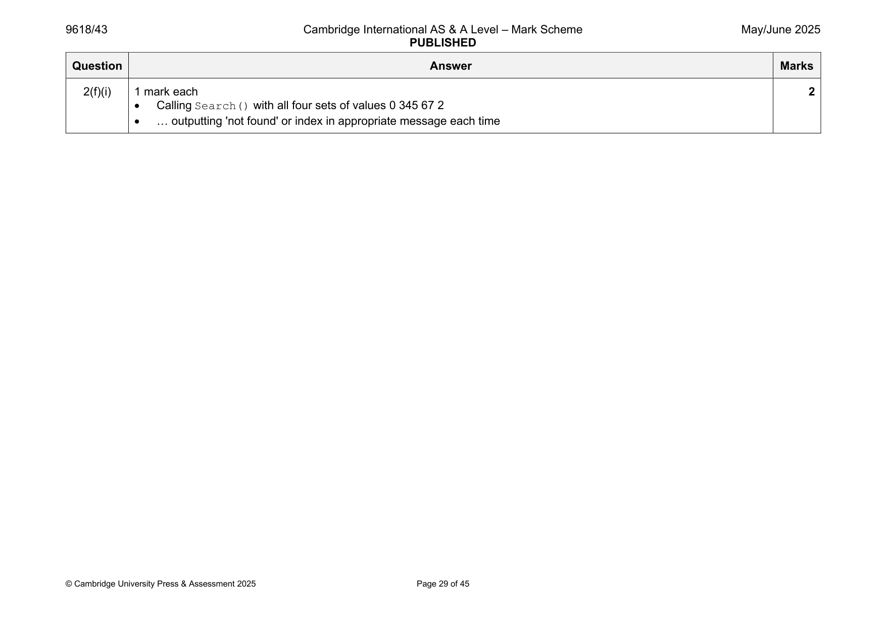 Mark scheme, page 29 of 45