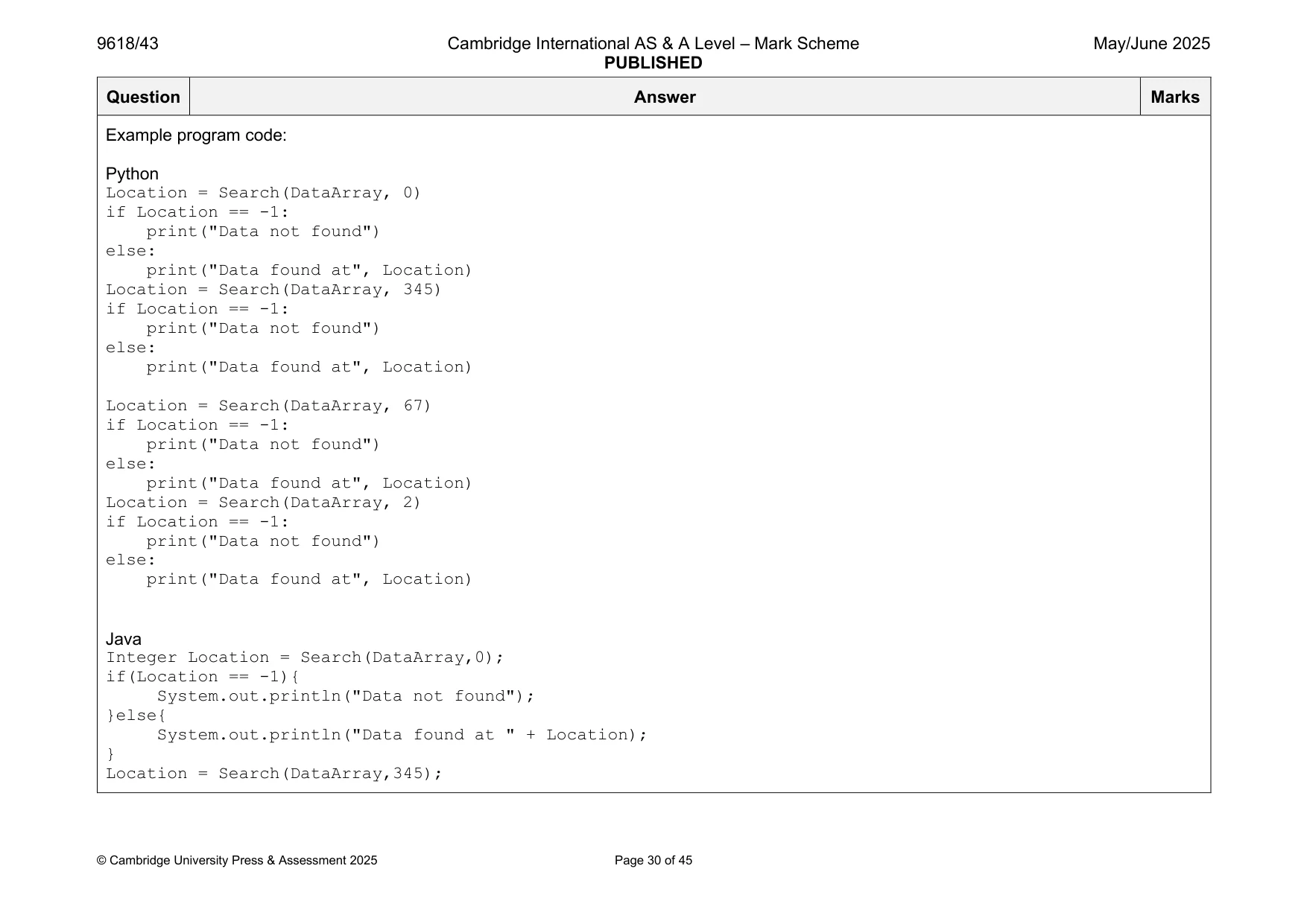 Mark scheme, page 30 of 45