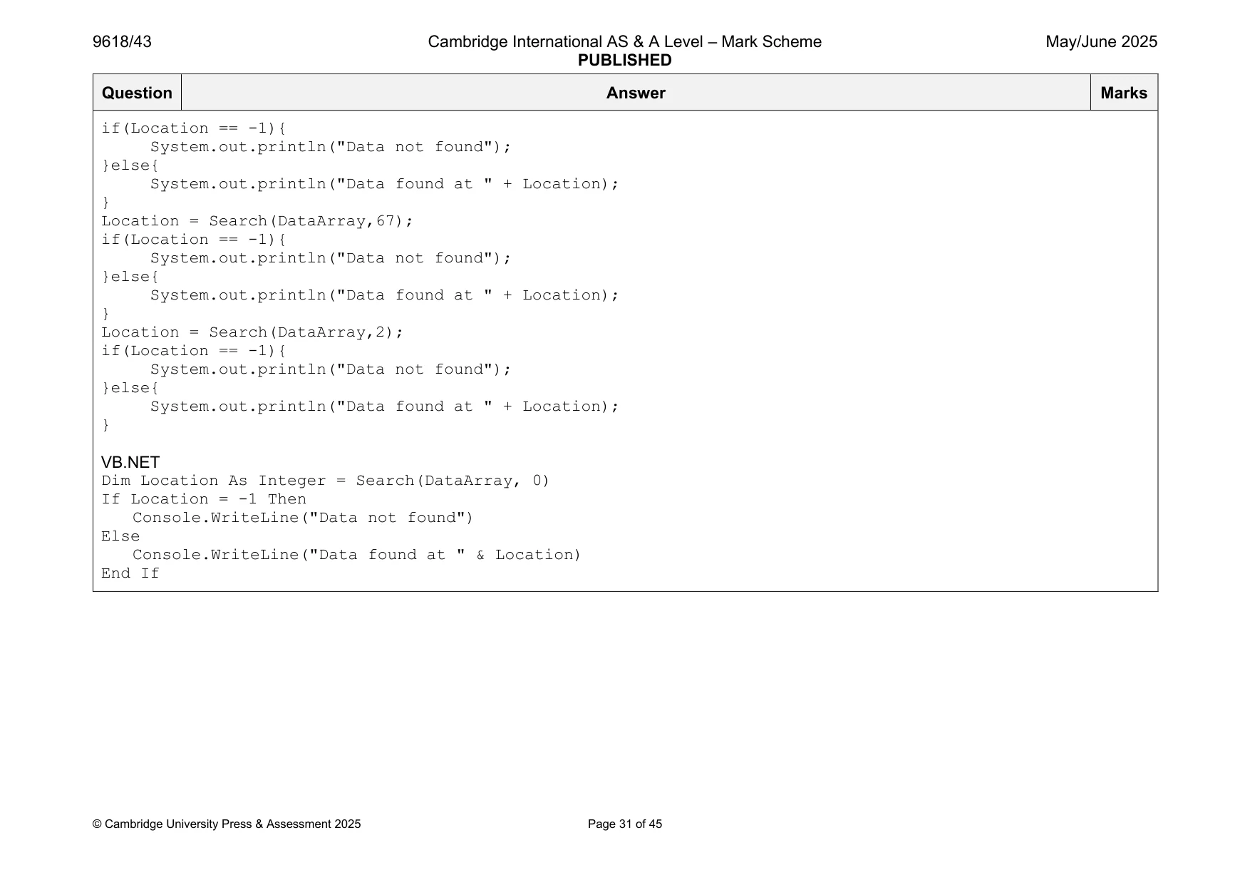 Mark scheme, page 31 of 45