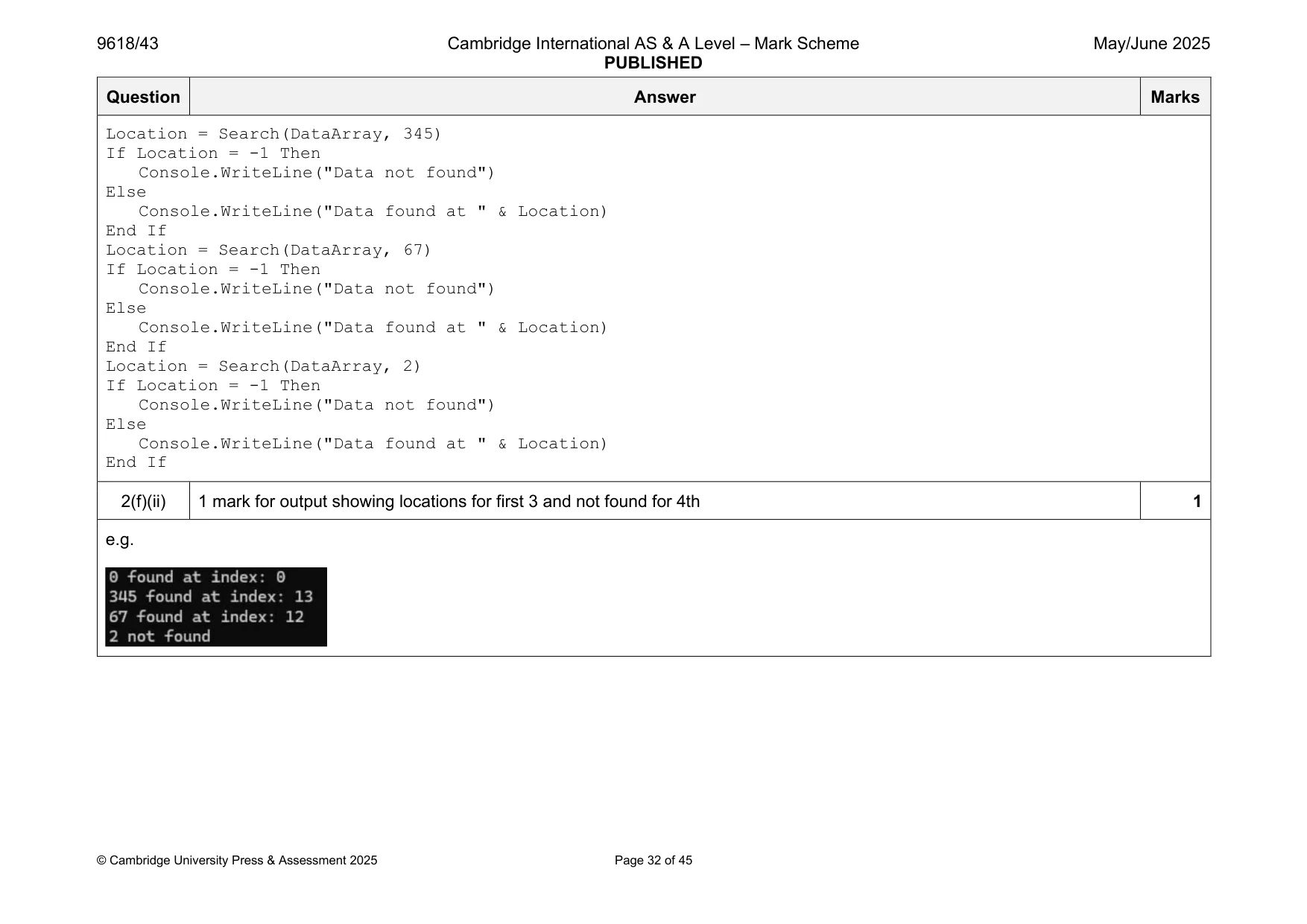 Mark scheme, page 32 of 45