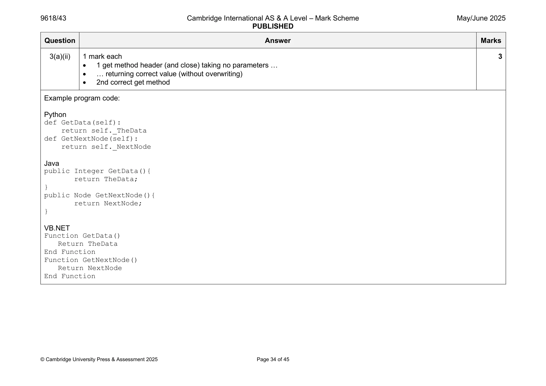 Mark scheme, page 34 of 45