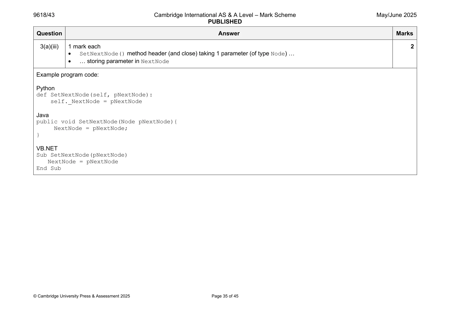 Mark scheme, page 35 of 45