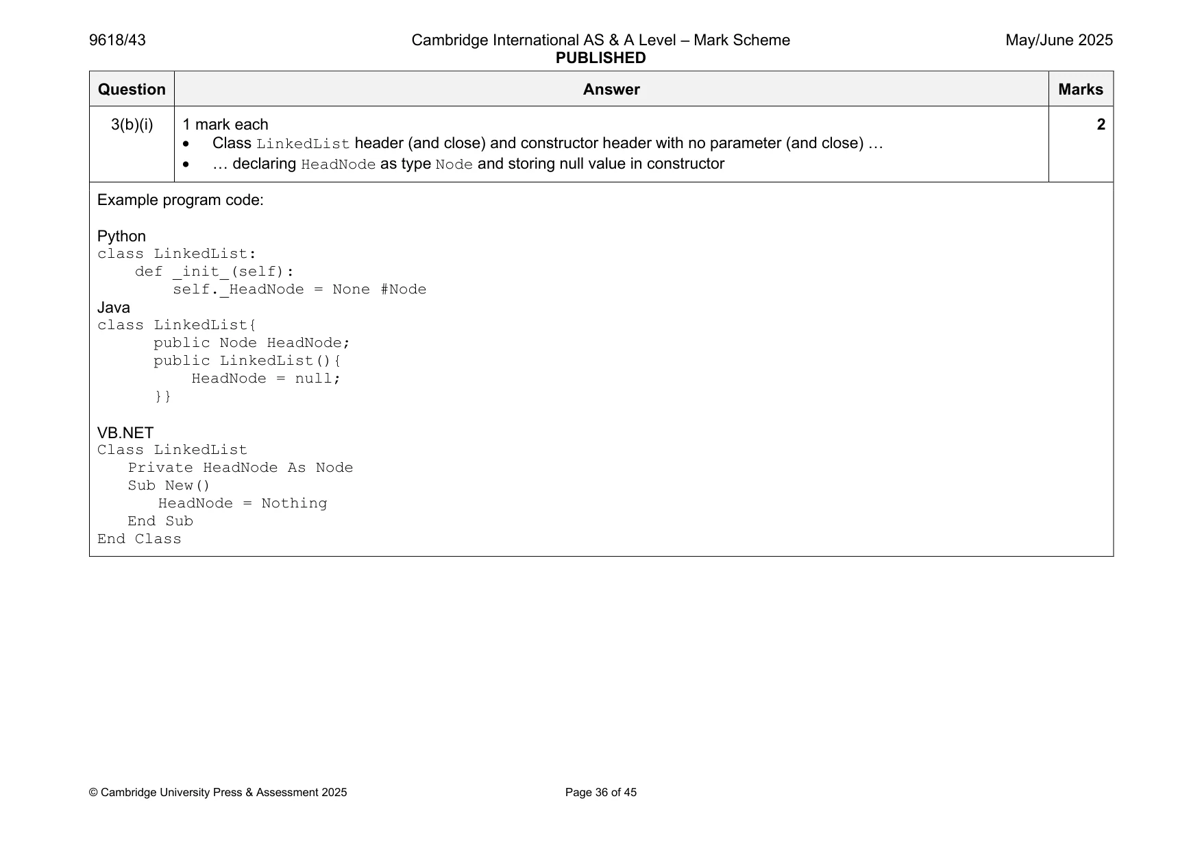 Mark scheme, page 36 of 45