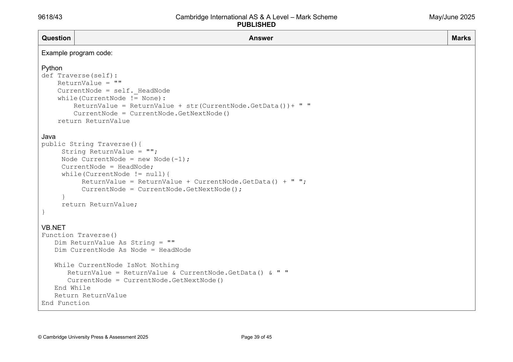 Mark scheme, page 39 of 45
