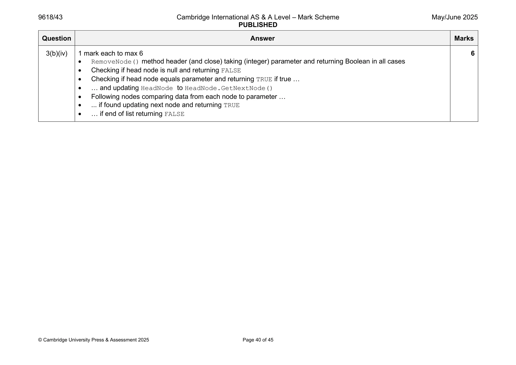 Mark scheme, page 40 of 45