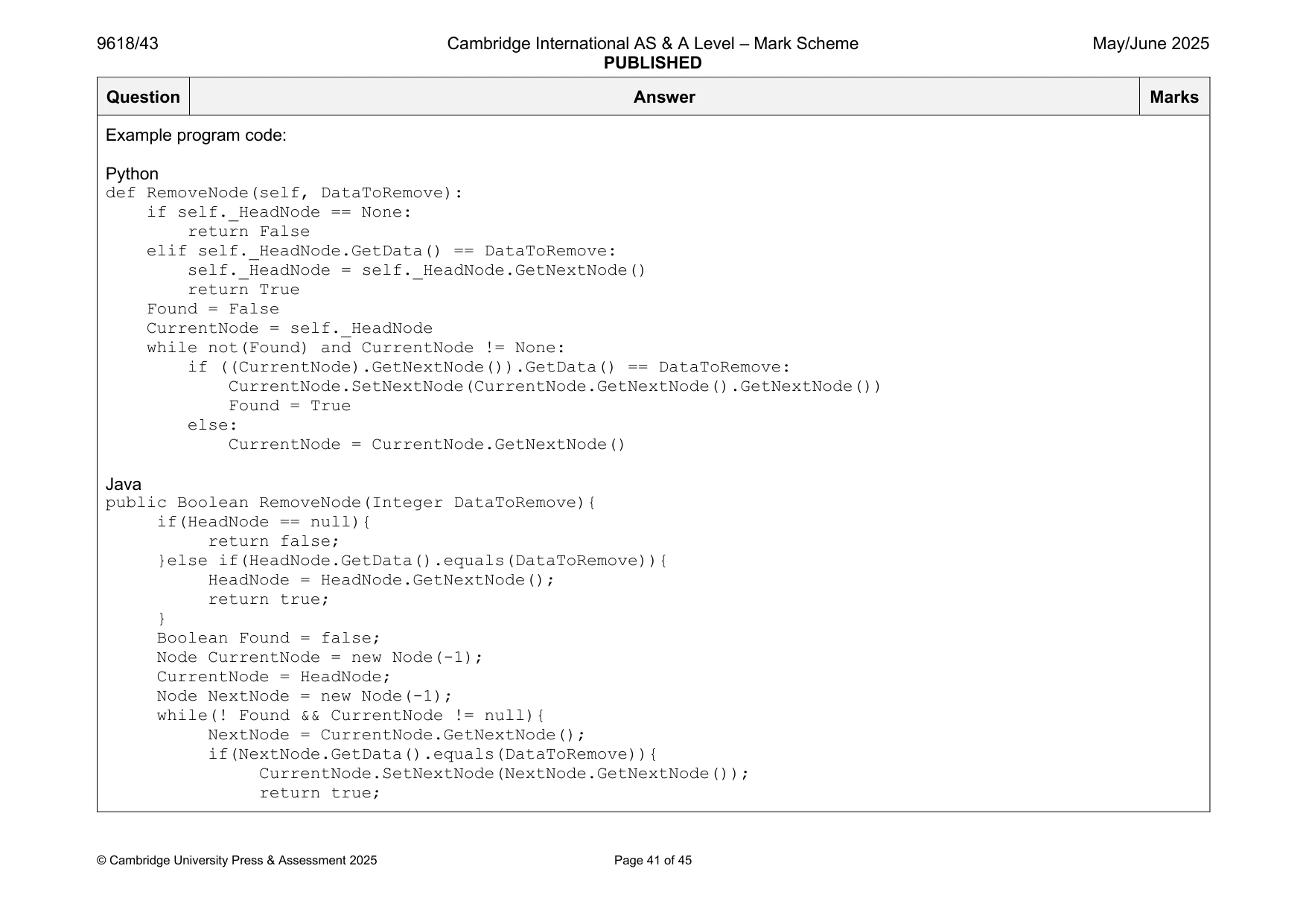 Mark scheme, page 41 of 45