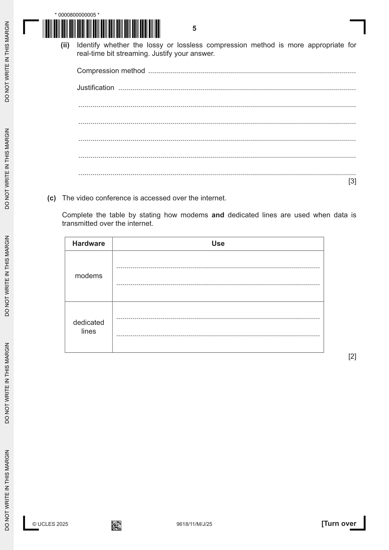 Cambridge A Level Computer Science 9618 2025 May/June Paper 1 · Variant 1 question paper, page 5 of 20