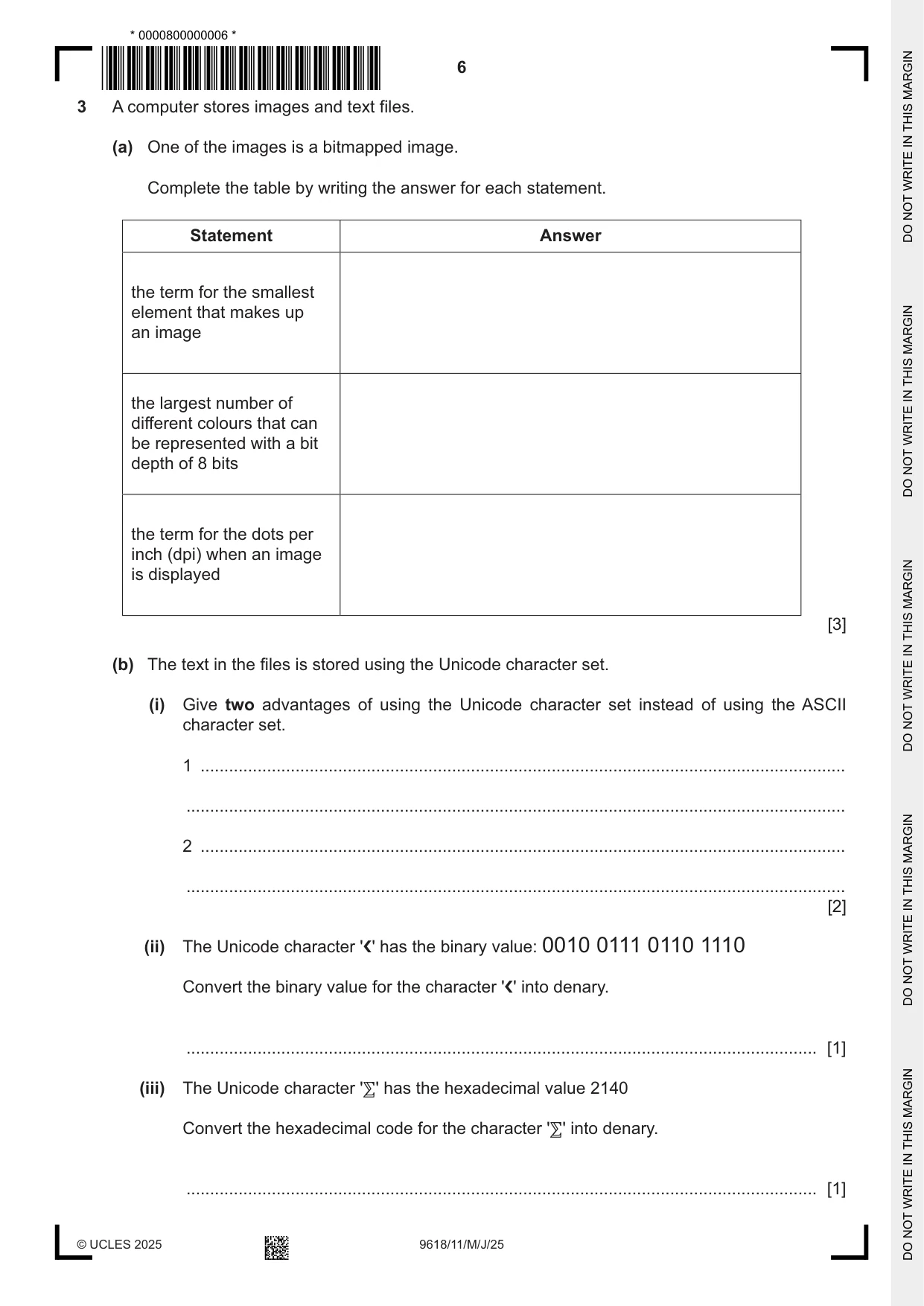 Cambridge A Level Computer Science 9618 2025 May/June Paper 1 · Variant 1 question paper, page 6 of 20