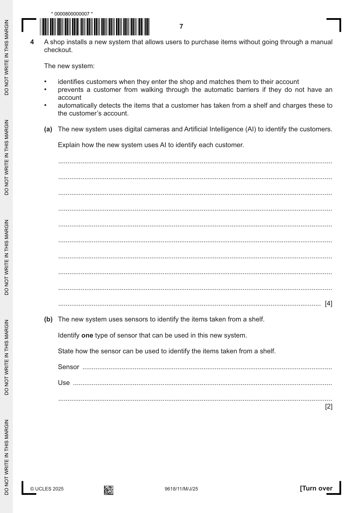 Cambridge A Level Computer Science 9618 2025 May/June Paper 1 · Variant 1 question paper, page 7 of 20