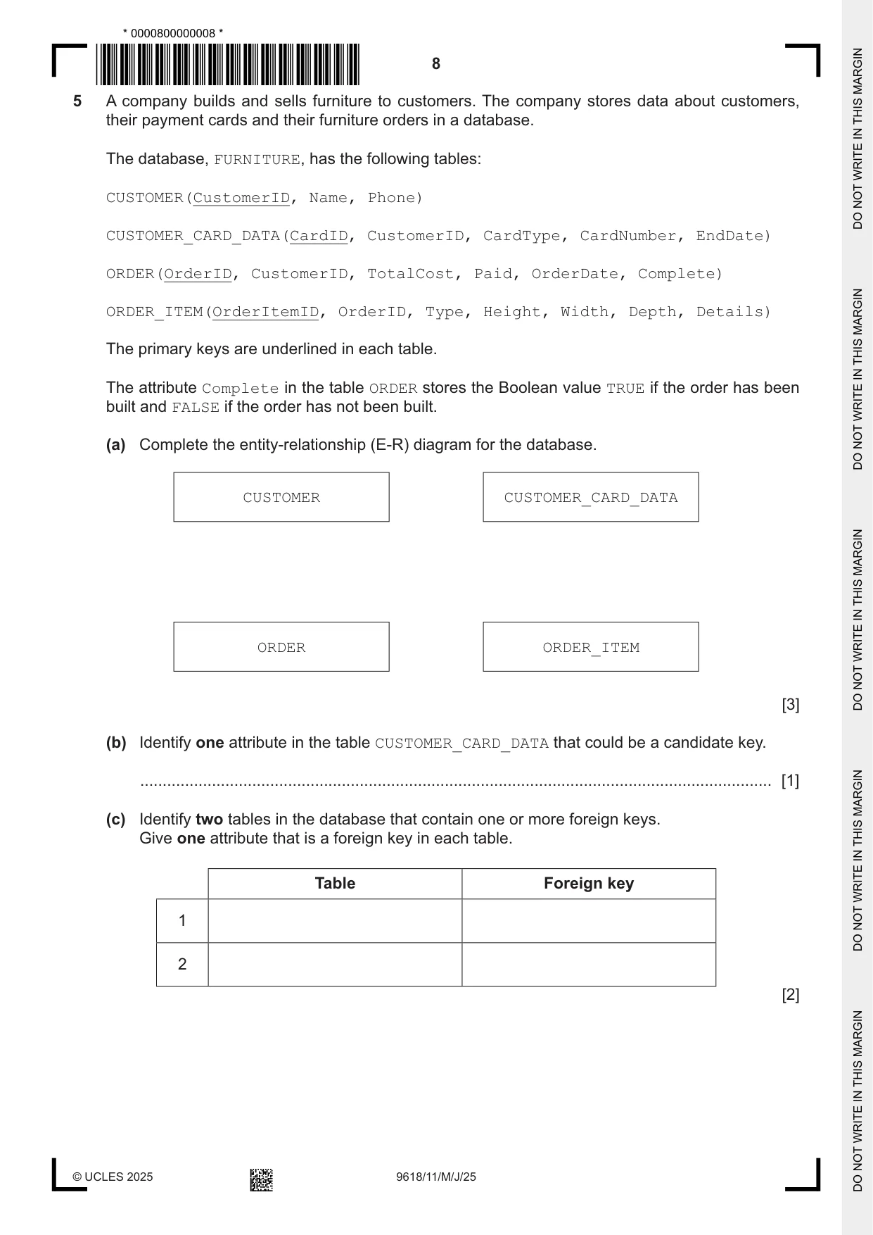 Cambridge A Level Computer Science 9618 2025 May/June Paper 1 · Variant 1 question paper, page 8 of 20