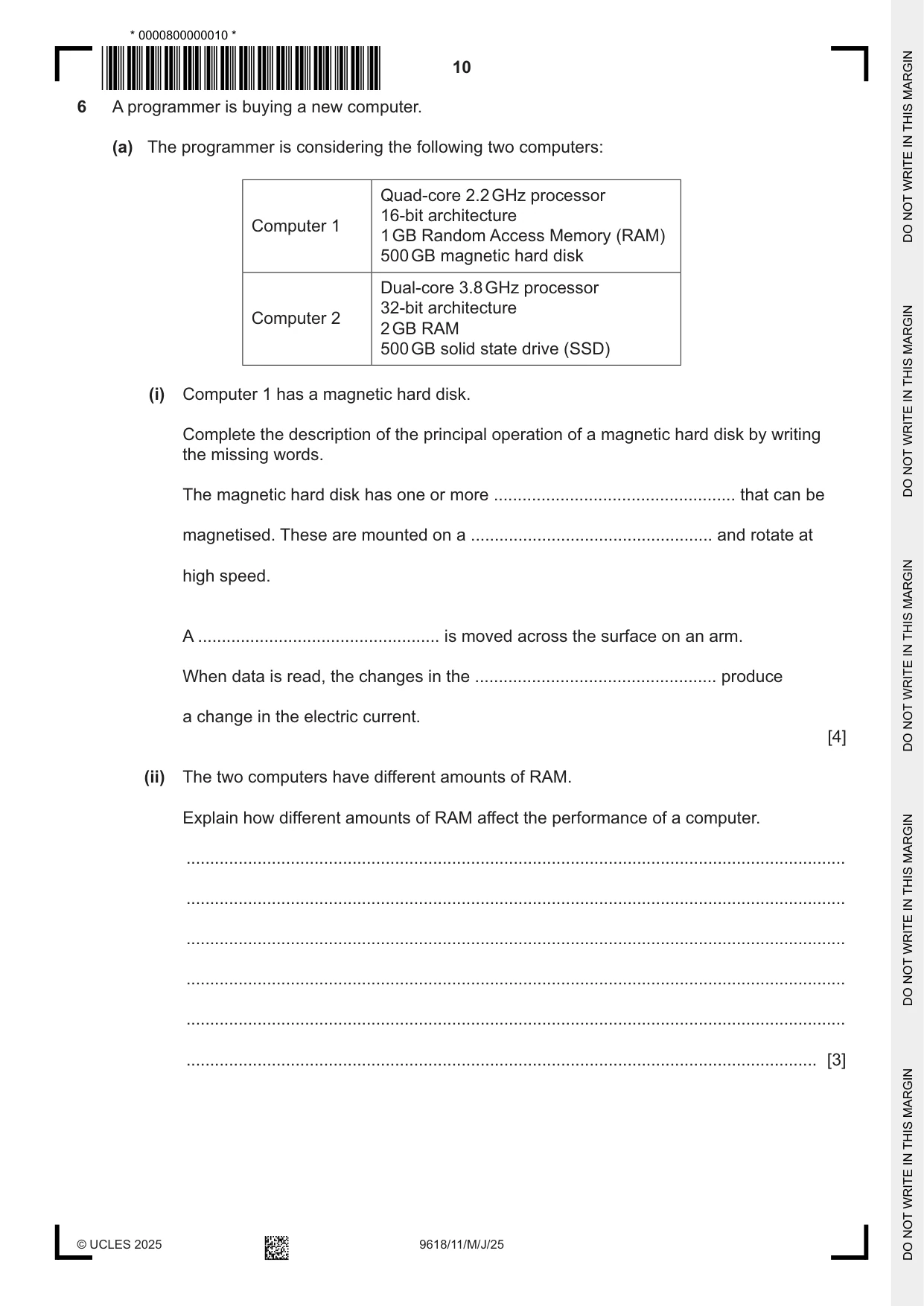 Cambridge A Level Computer Science 9618 2025 May/June Paper 1 · Variant 1 question paper, page 10 of 20